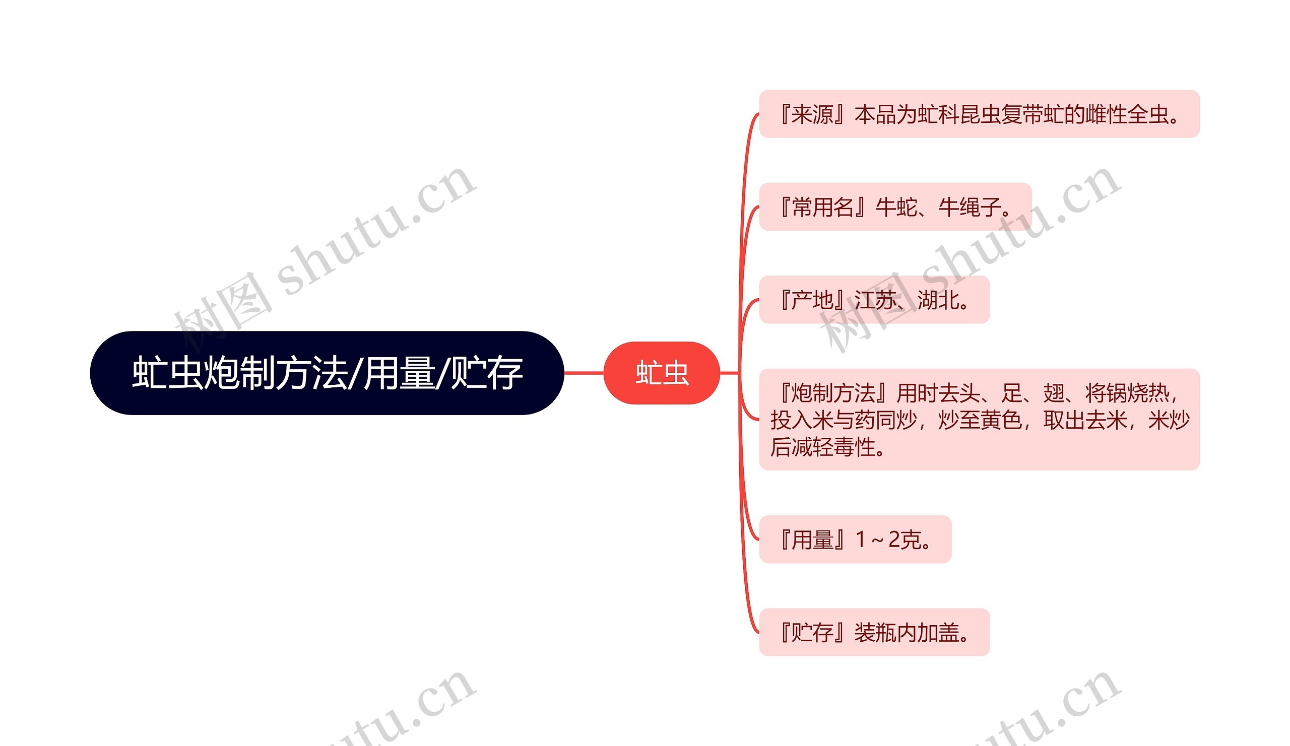 虻虫炮制方法/用量/贮存思维导图