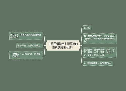 【药用植物学】茯苓皮的性状及用法用量！思维导图