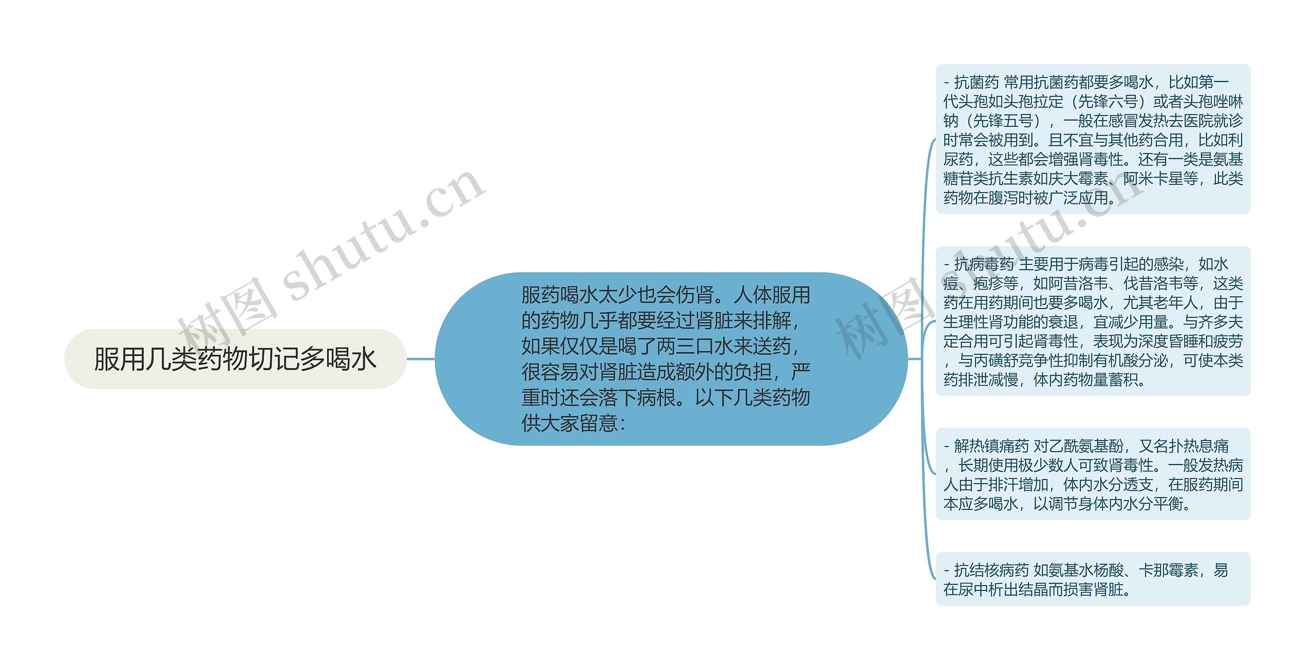 服用几类药物切记多喝水思维导图