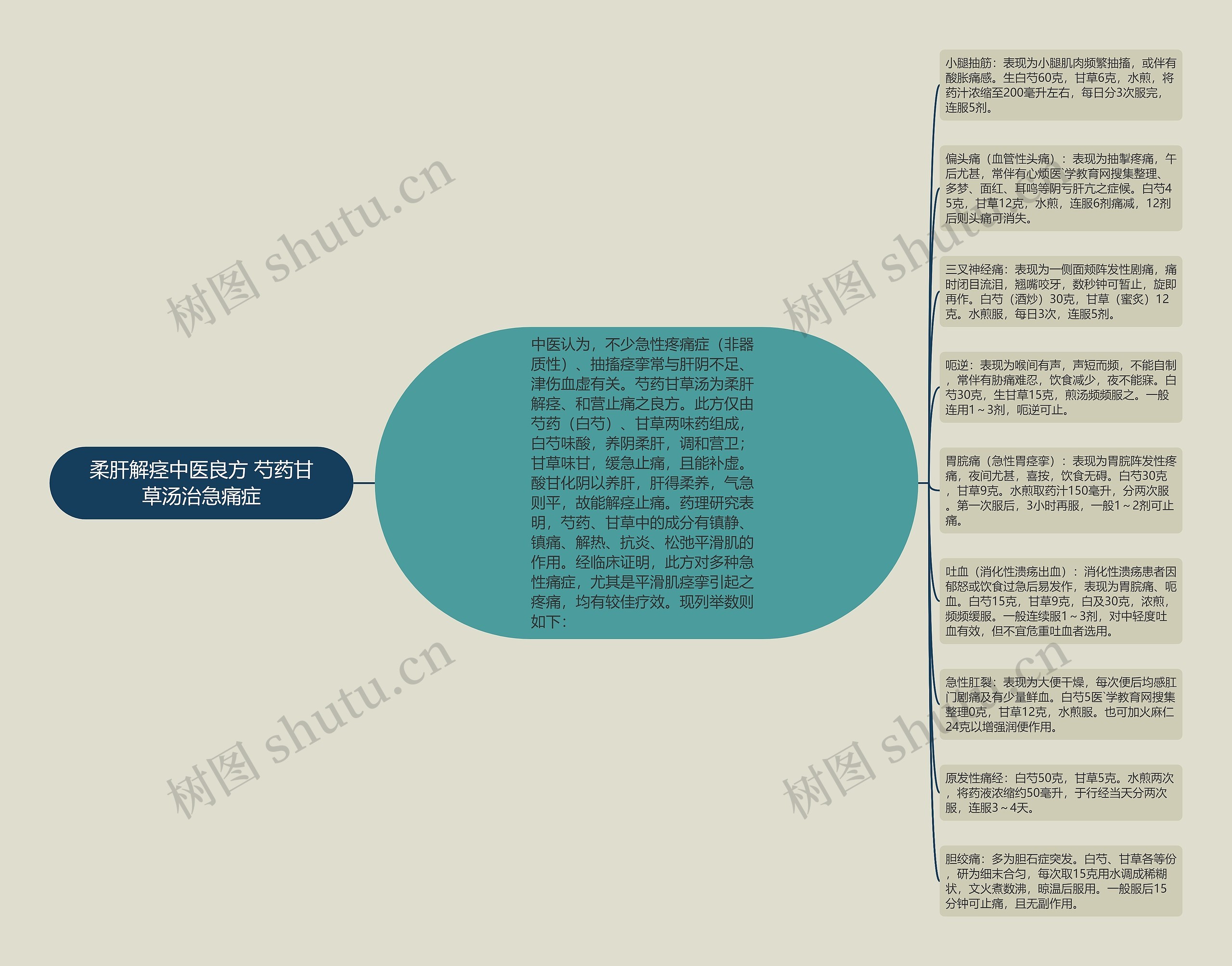 柔肝解痉中医良方 芍药甘草汤治急痛症思维导图