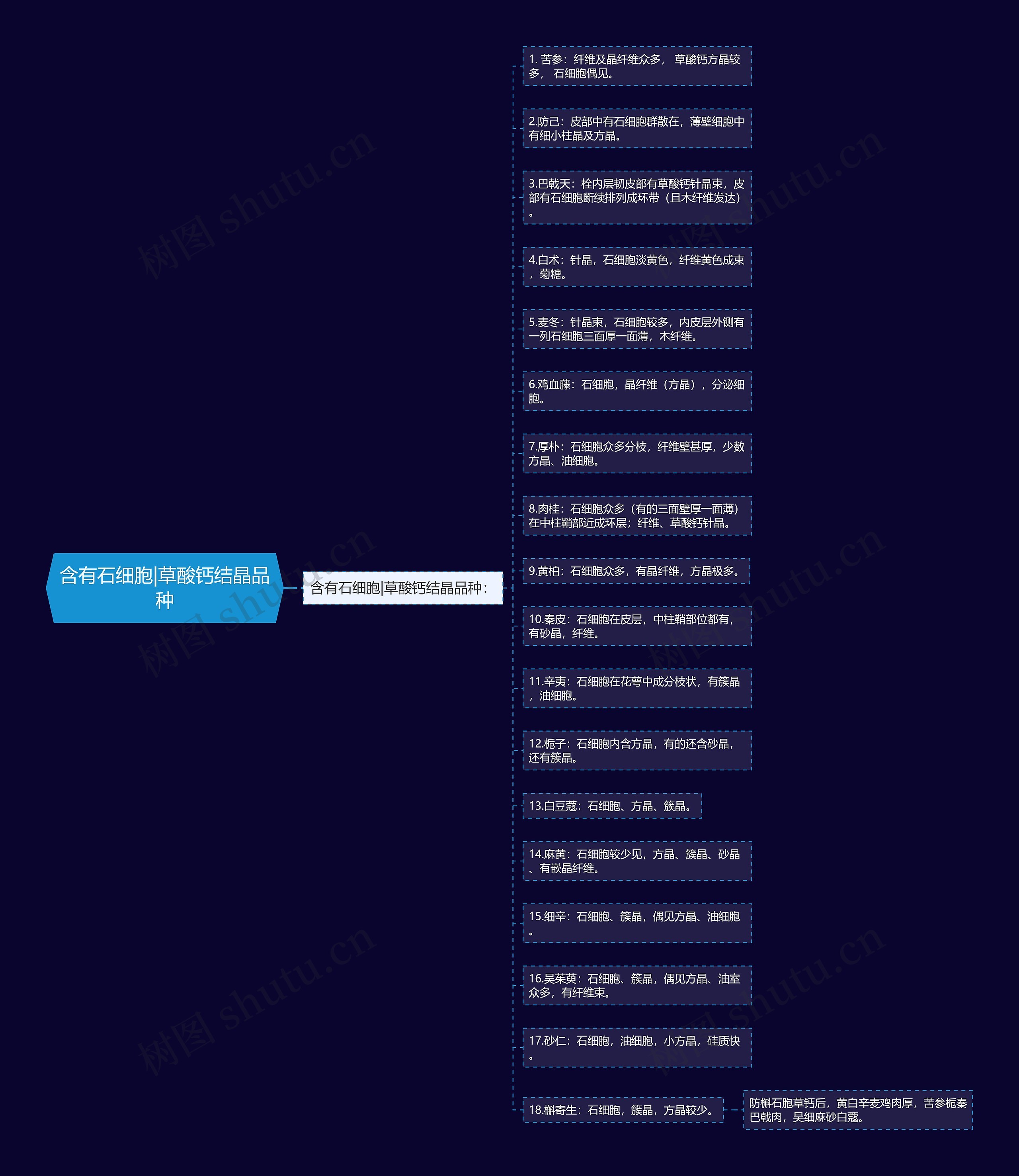 含有石细胞|草酸钙结晶品种思维导图