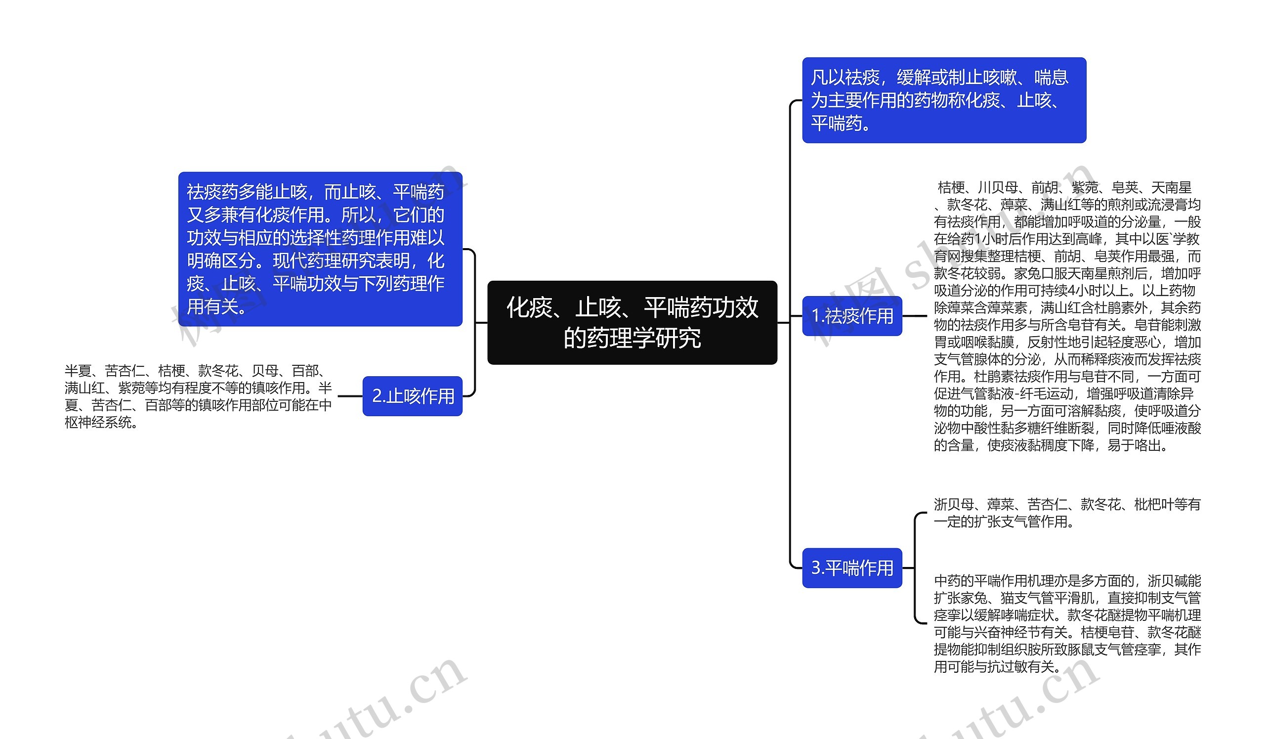 化痰、止咳、平喘药功效的药理学研究思维导图