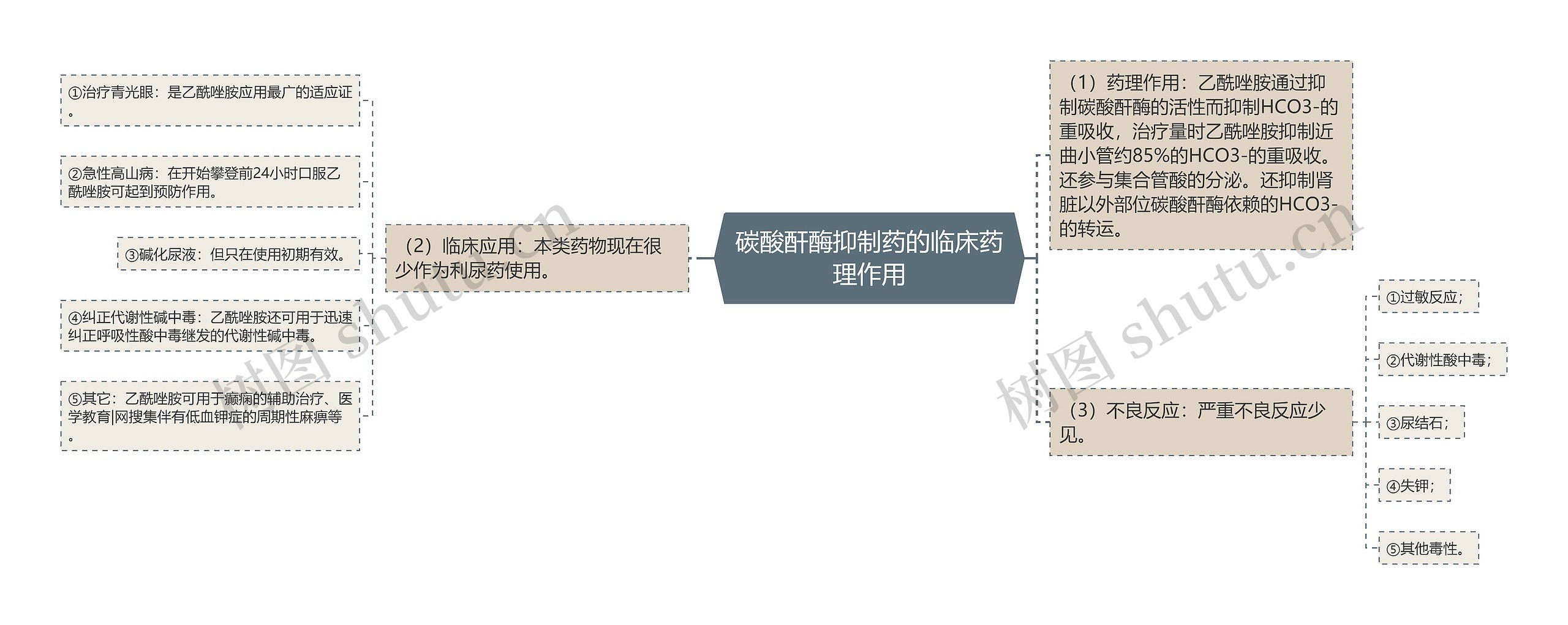 碳酸酐酶抑制药的临床药理作用思维导图