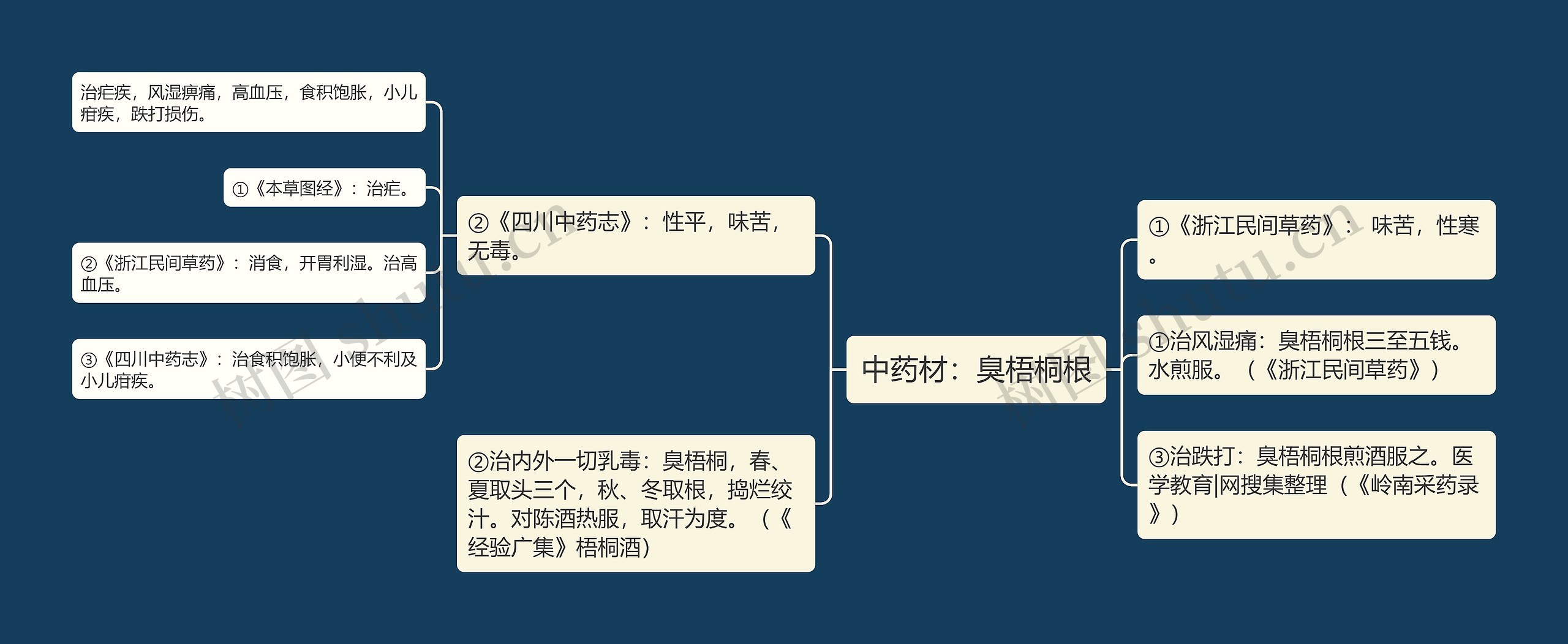 中药材：臭梧桐根思维导图