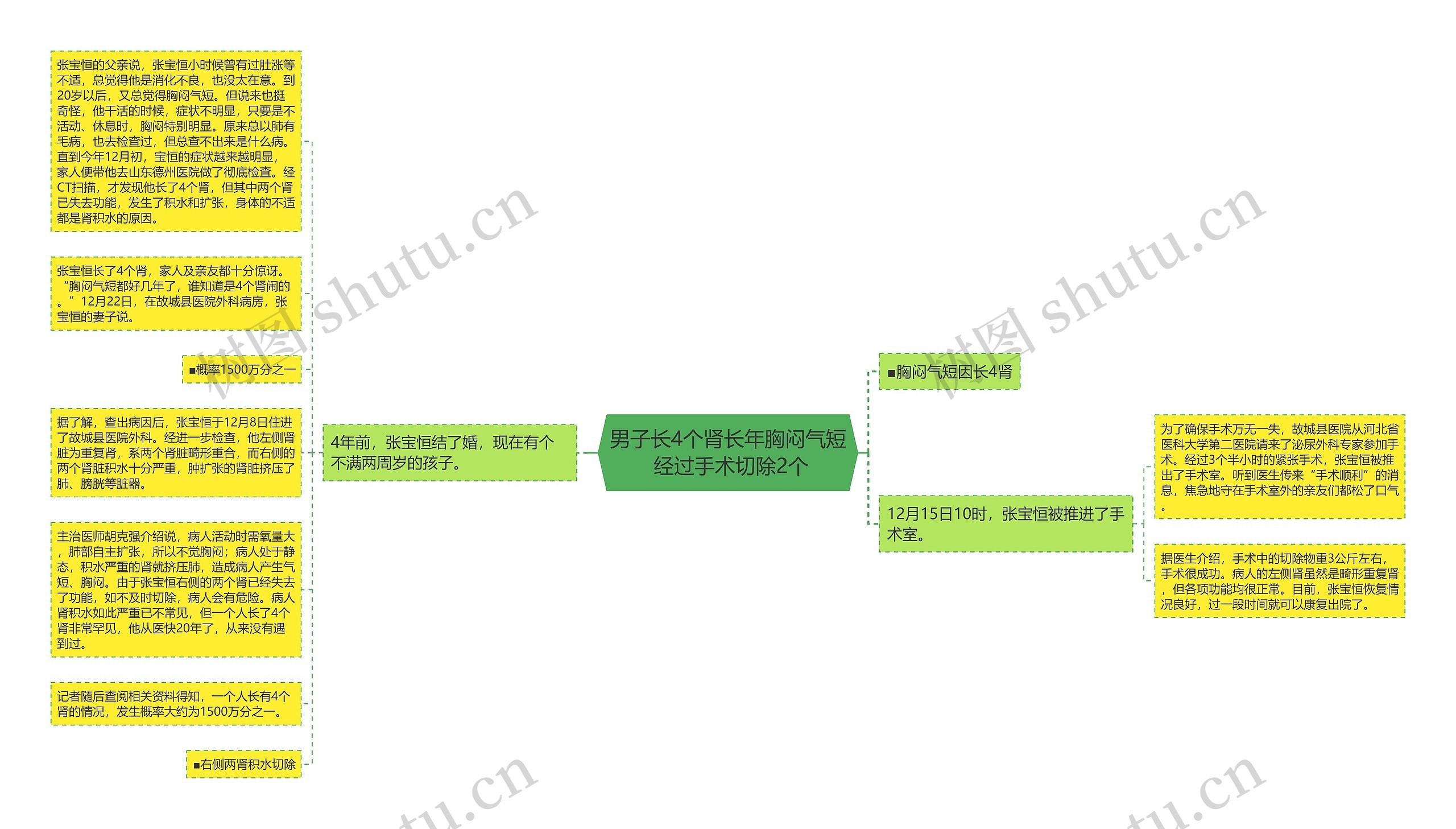 男子长4个肾长年胸闷气短 经过手术切除2个思维导图