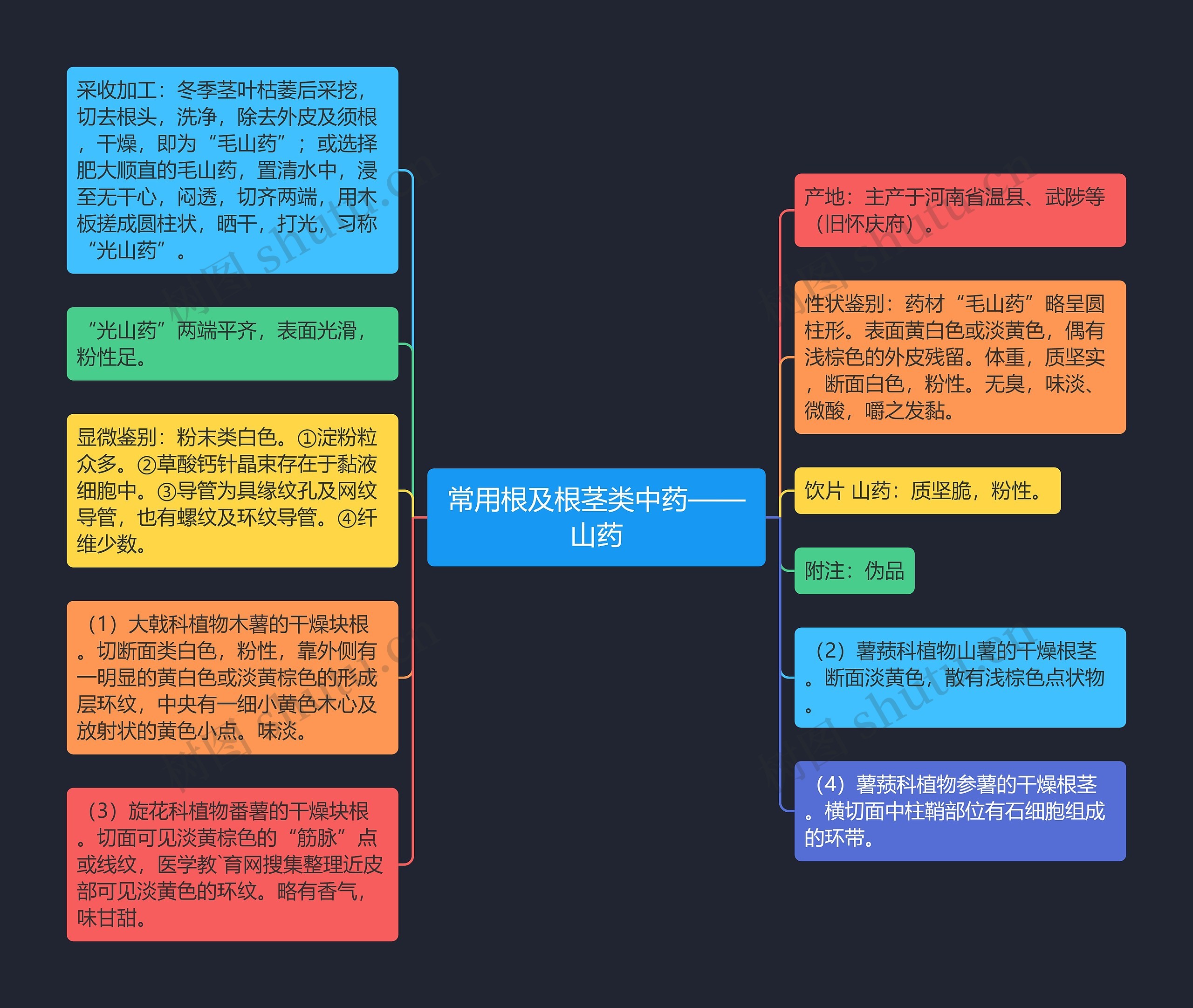 常用根及根茎类中药——山药思维导图