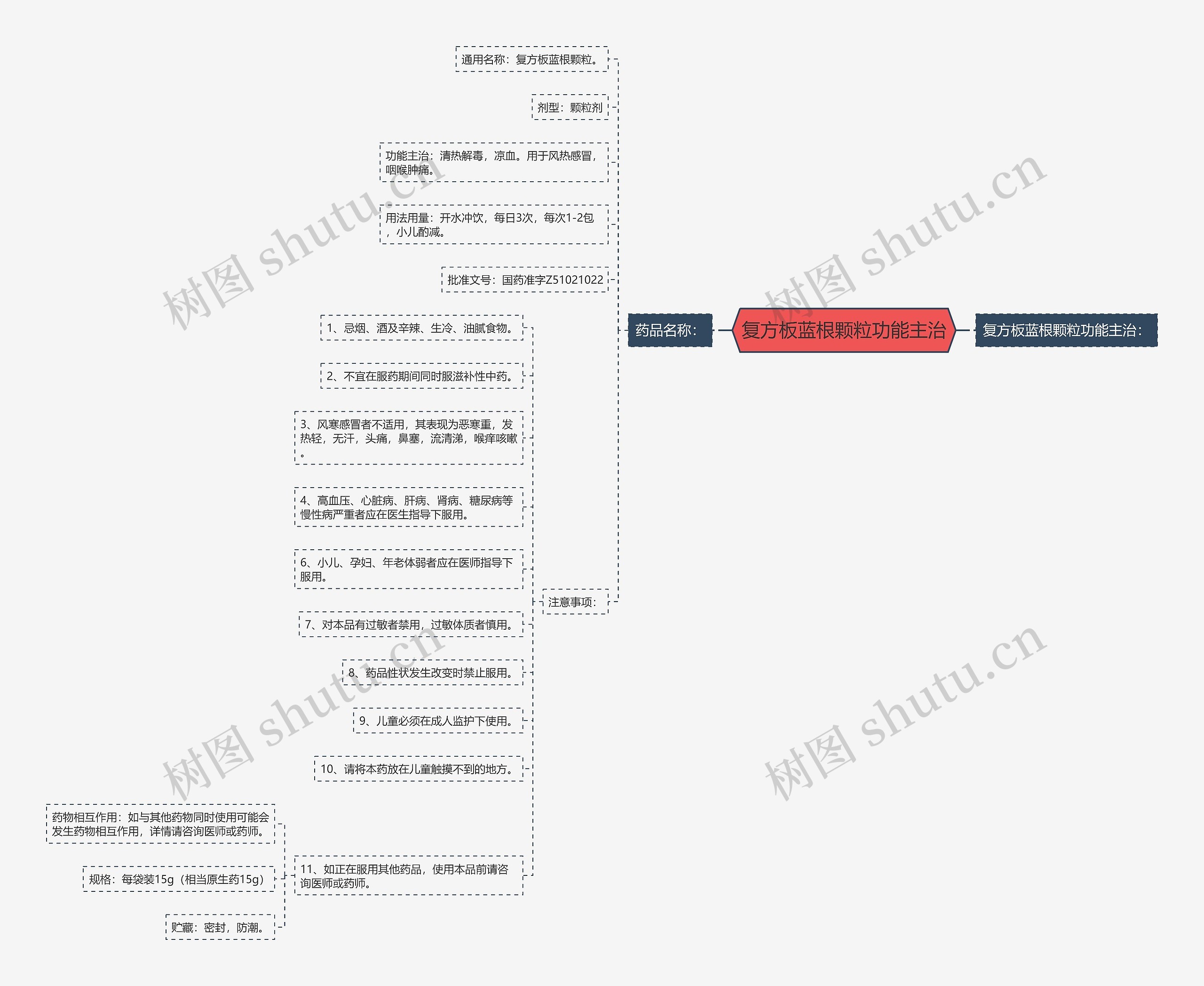 复方板蓝根颗粒功能主治思维导图