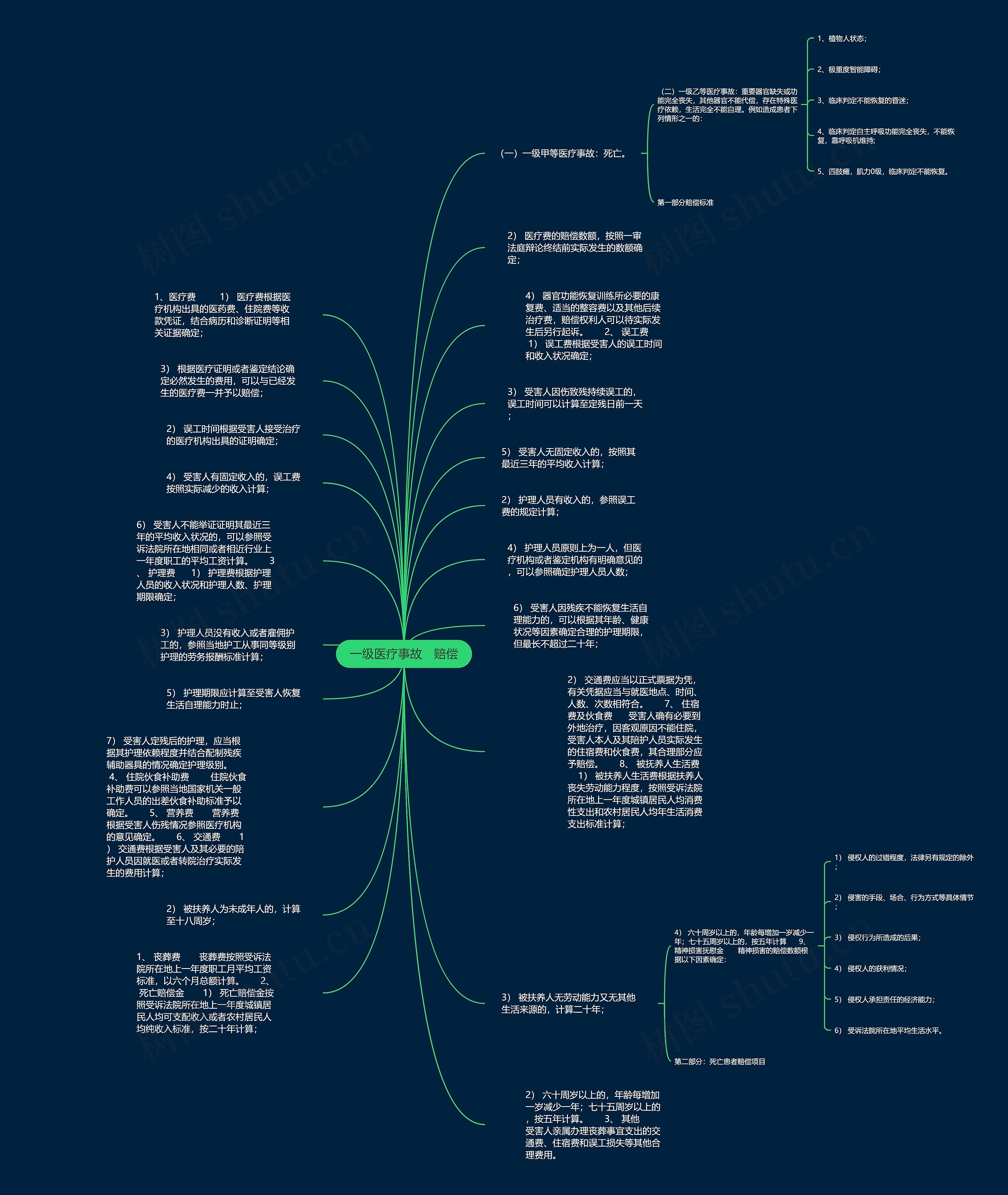 一级医疗事故　赔偿思维导图