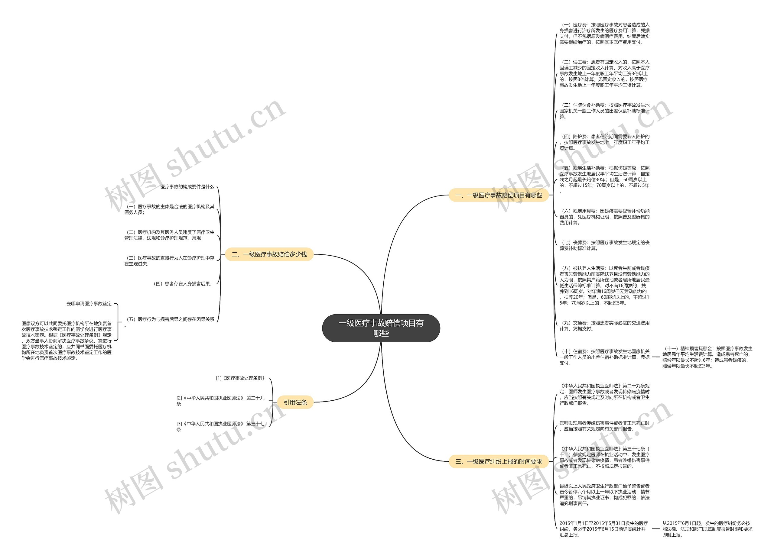 一级医疗事故赔偿项目有哪些思维导图