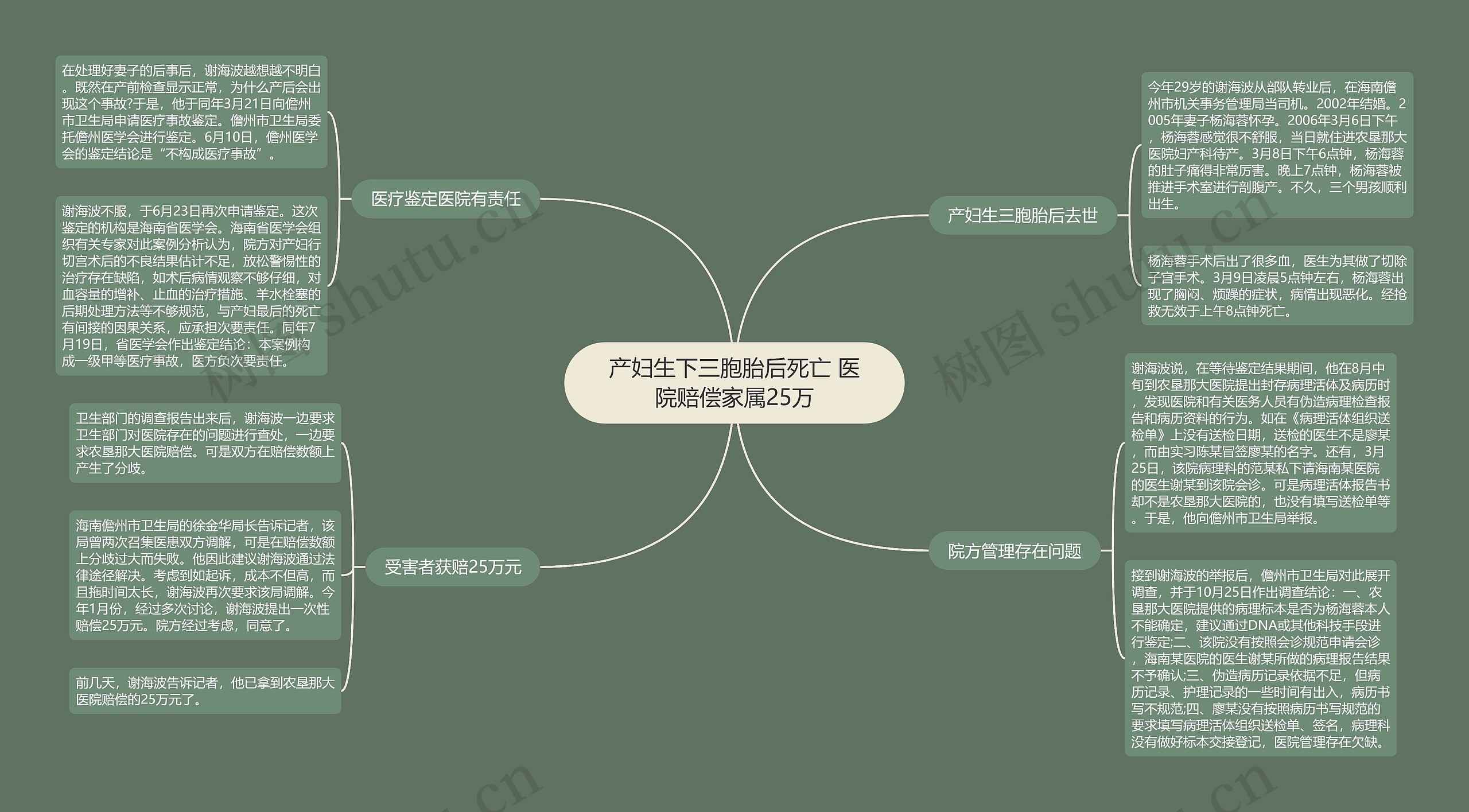 产妇生下三胞胎后死亡 医院赔偿家属25万思维导图