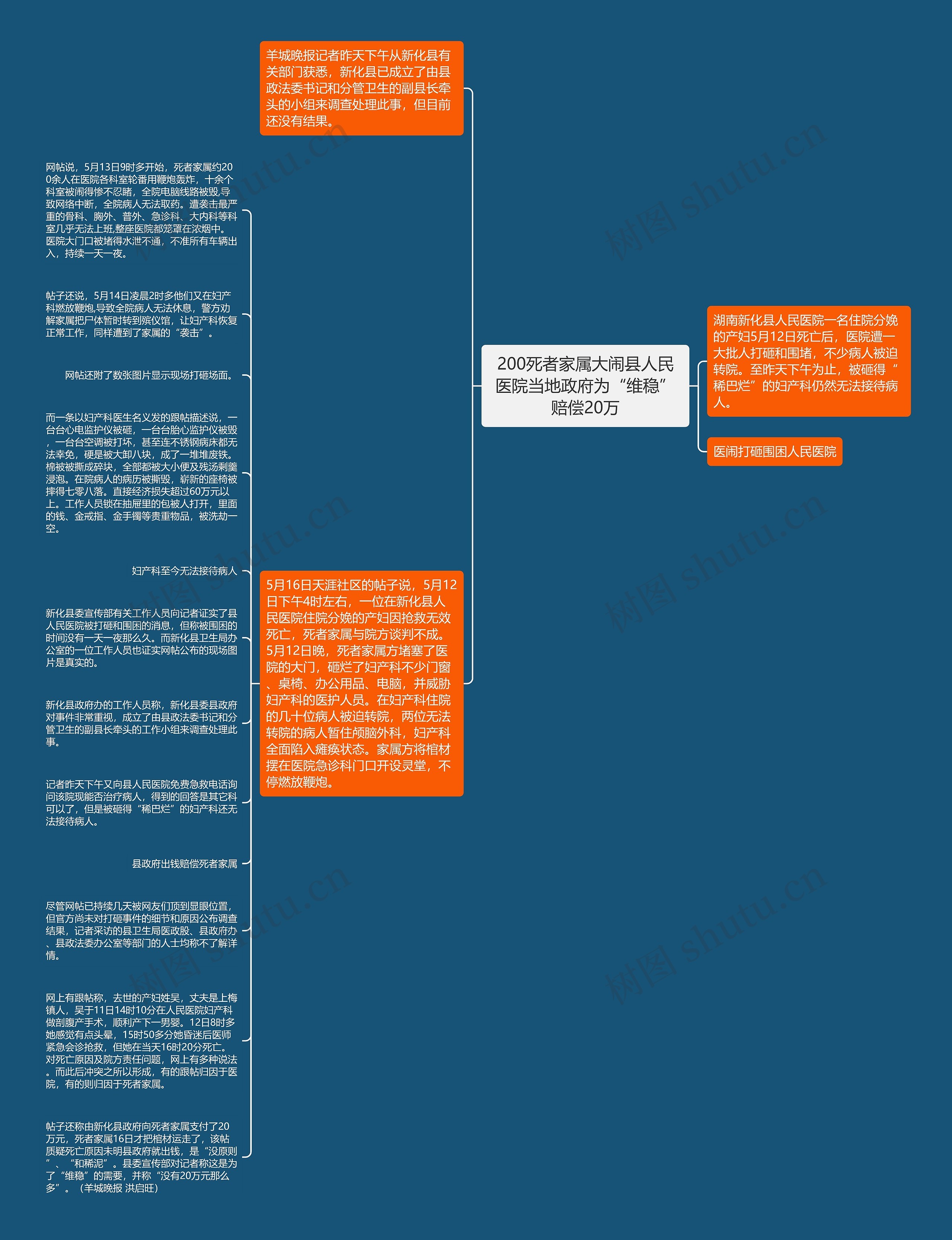 200死者家属大闹县人民医院当地政府为“维稳”赔偿20万思维导图