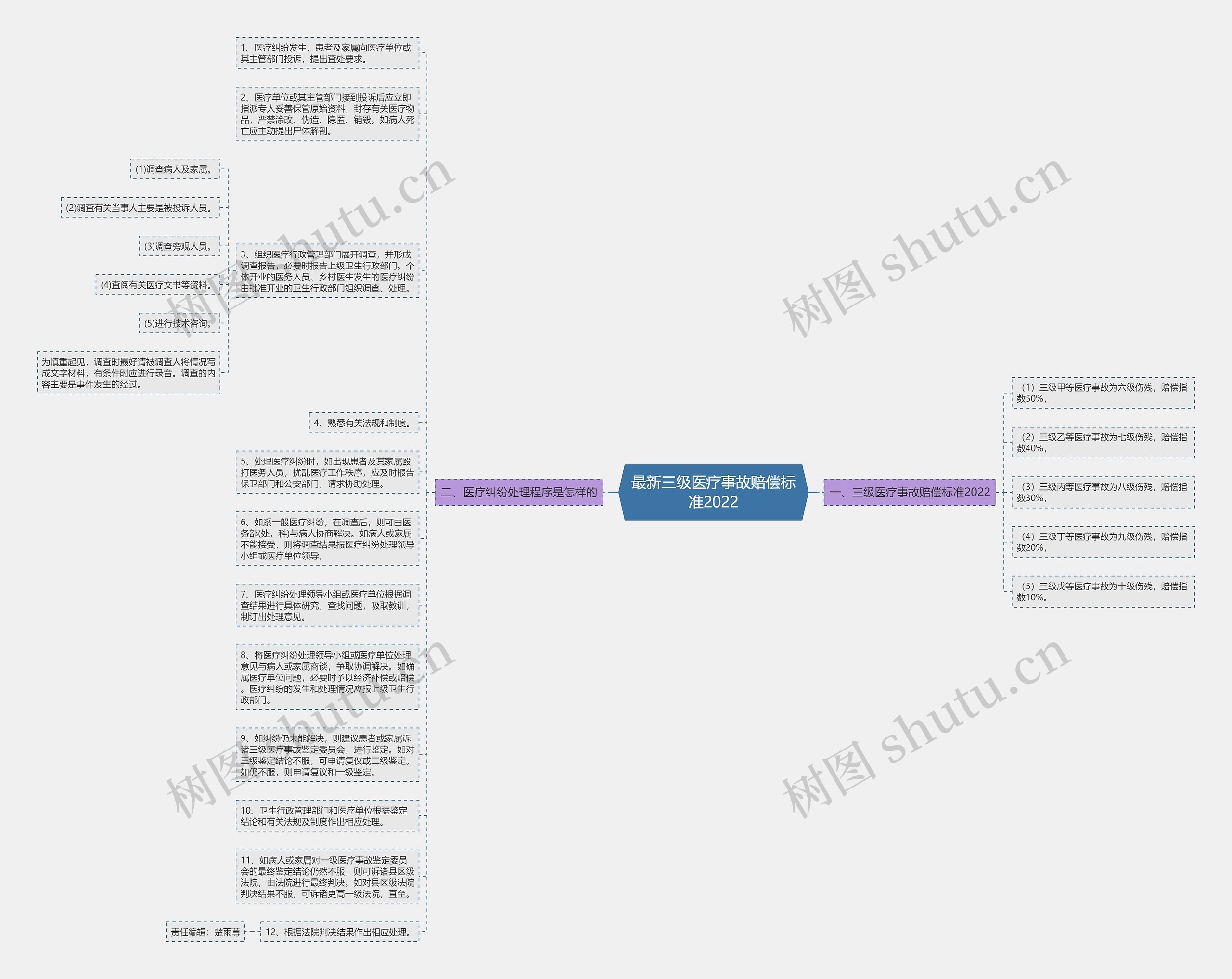 最新三级医疗事故赔偿标准2022思维导图