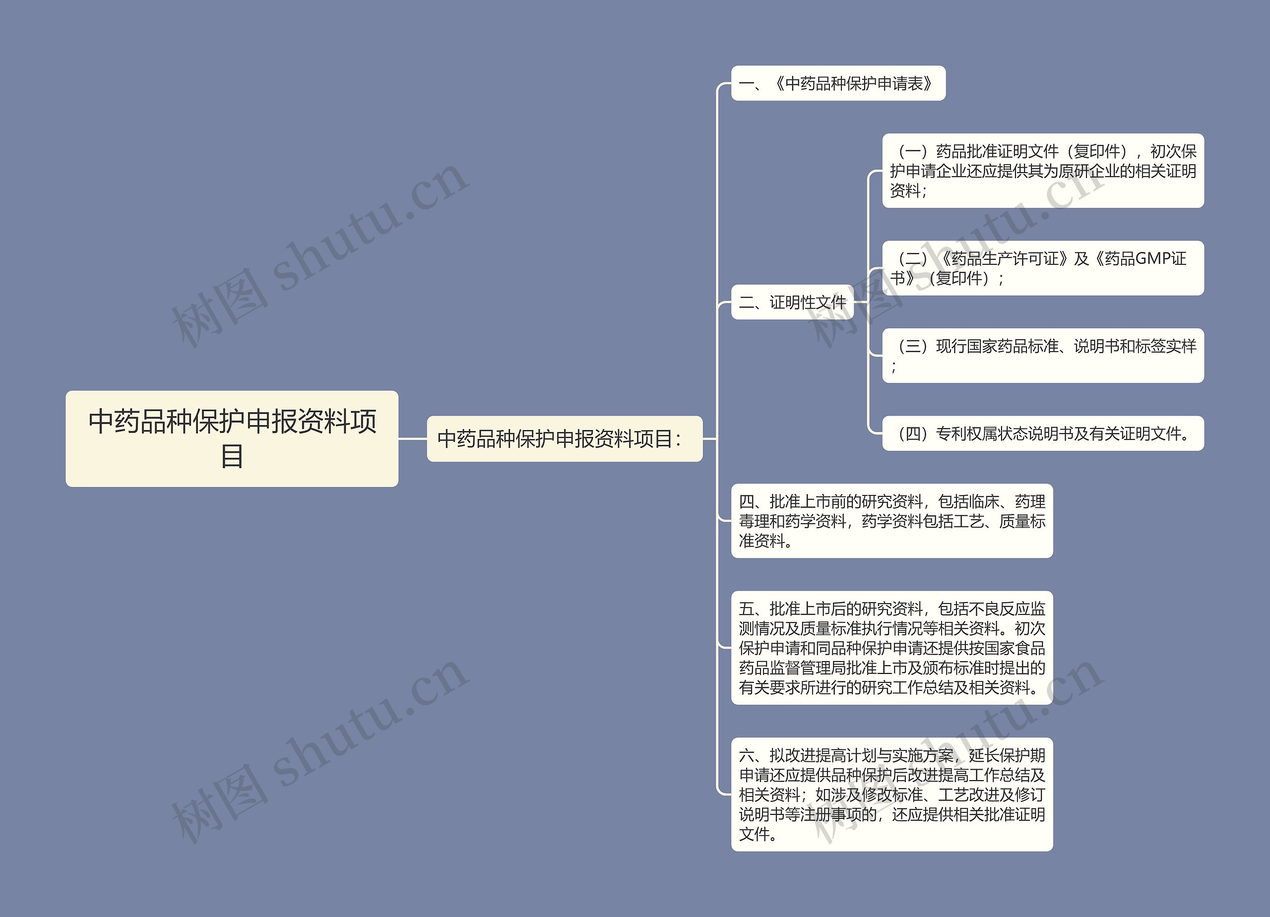 中药品种保护申报资料项目思维导图