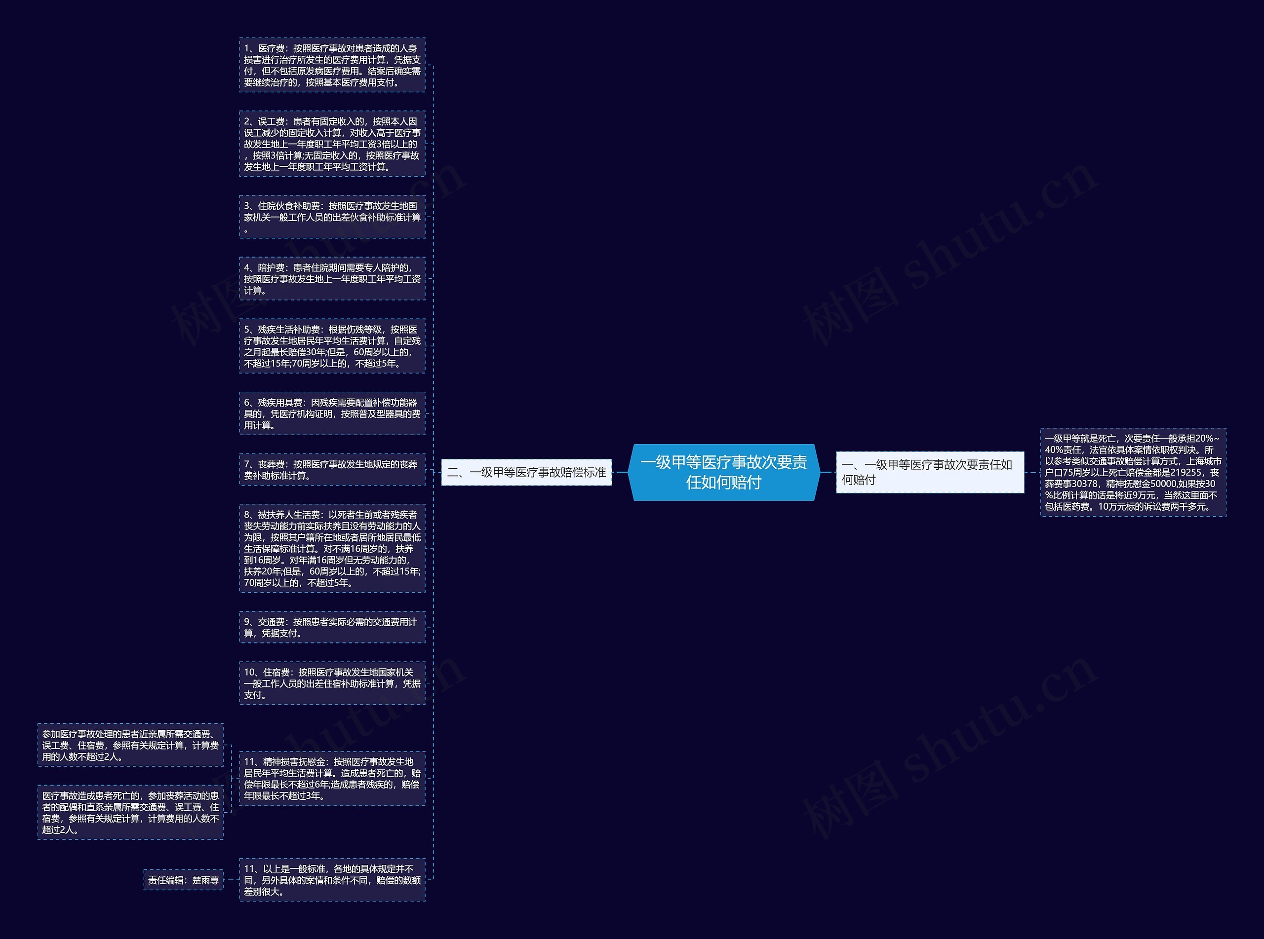 一级甲等医疗事故次要责任如何赔付思维导图