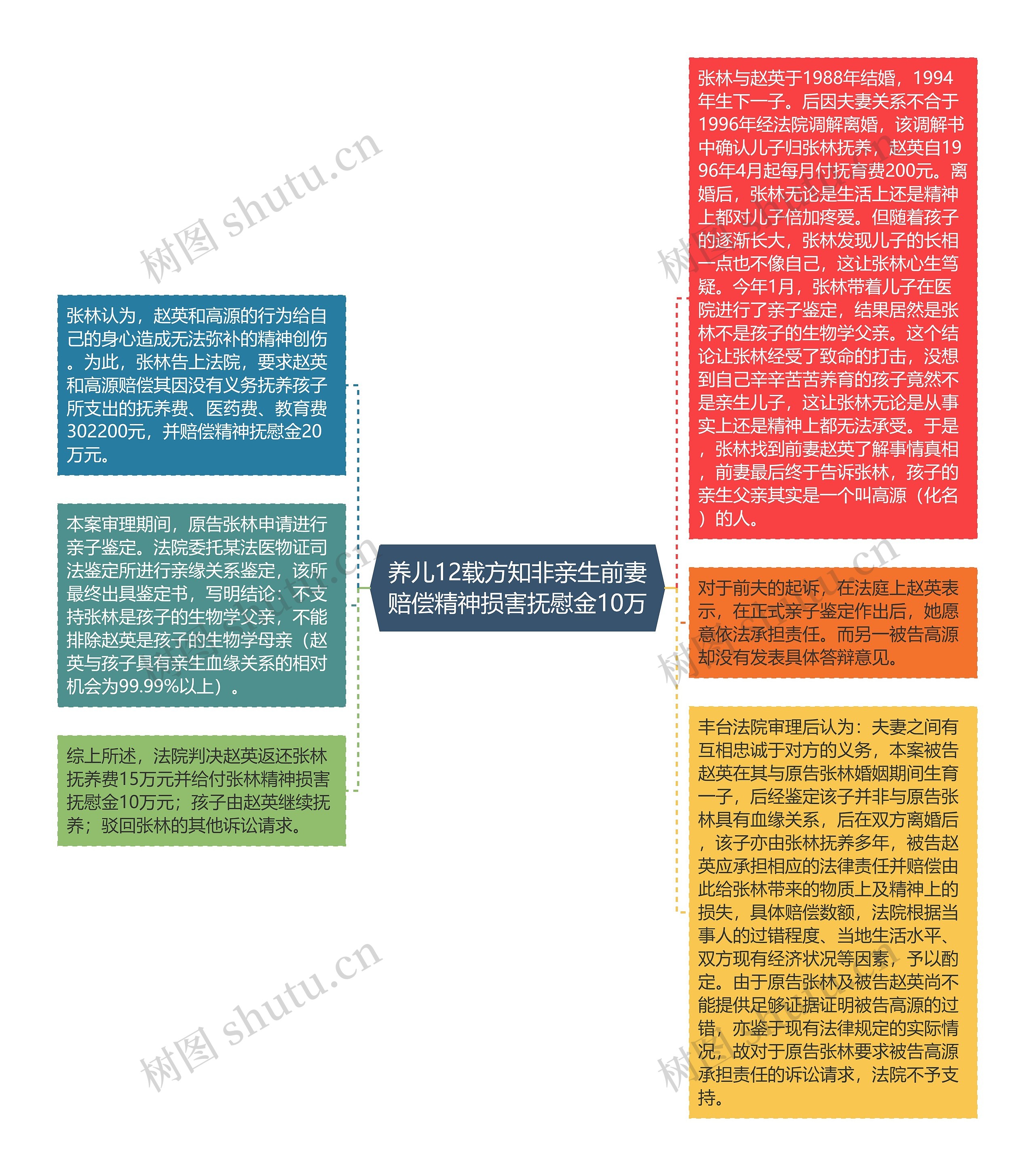 养儿12载方知非亲生前妻赔偿精神损害抚慰金10万思维导图