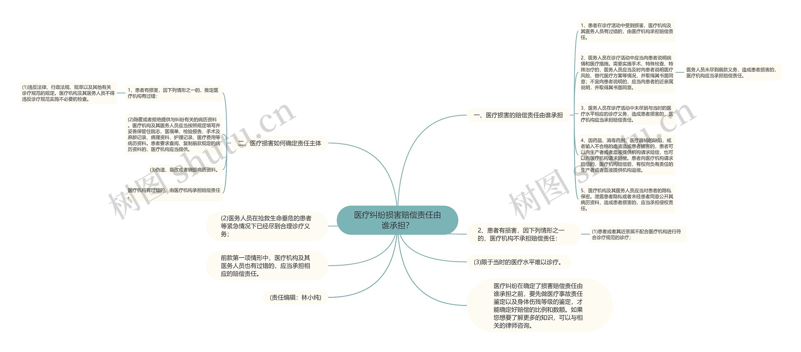 医疗纠纷损害赔偿责任由谁承担？思维导图