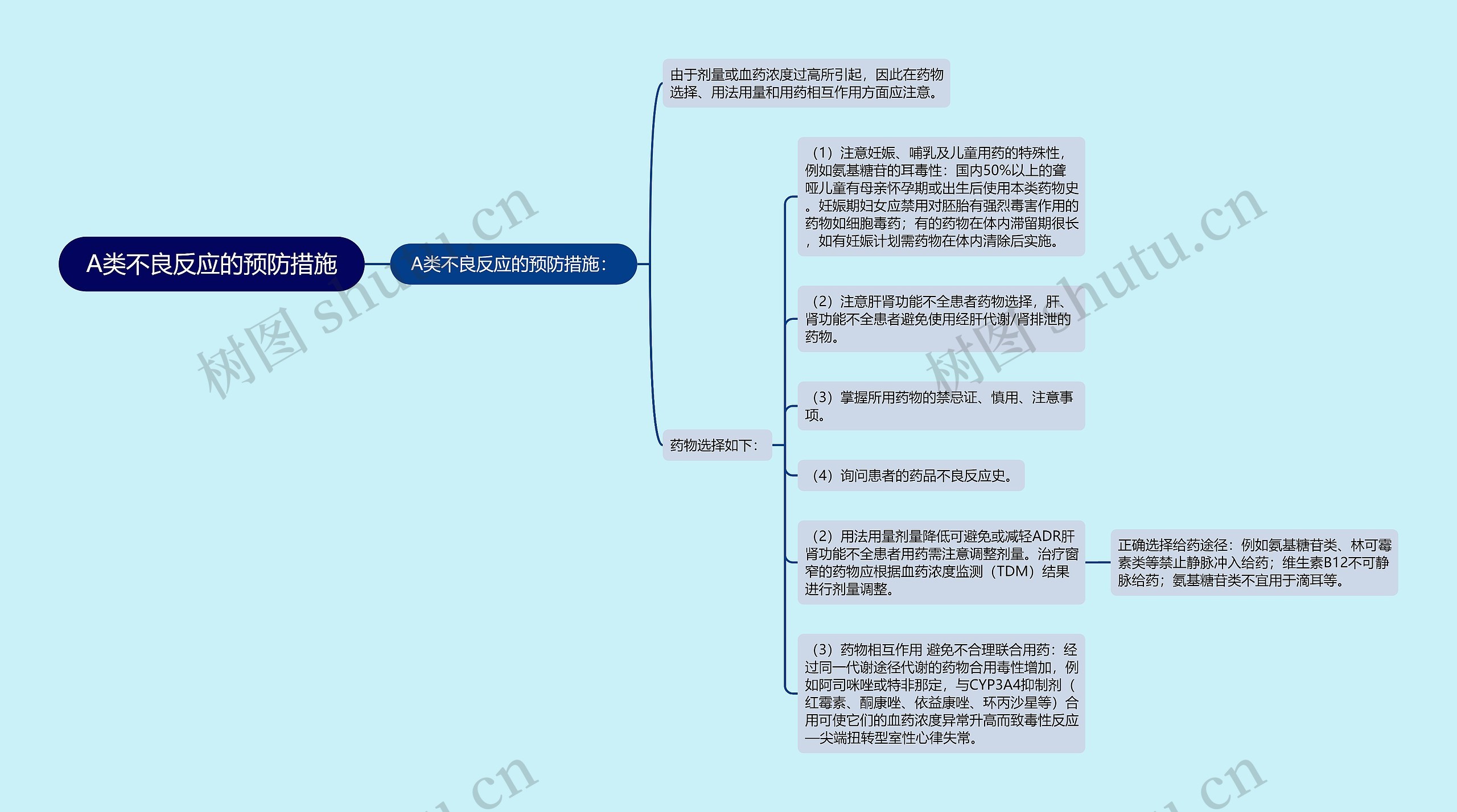 A类不良反应的预防措施思维导图