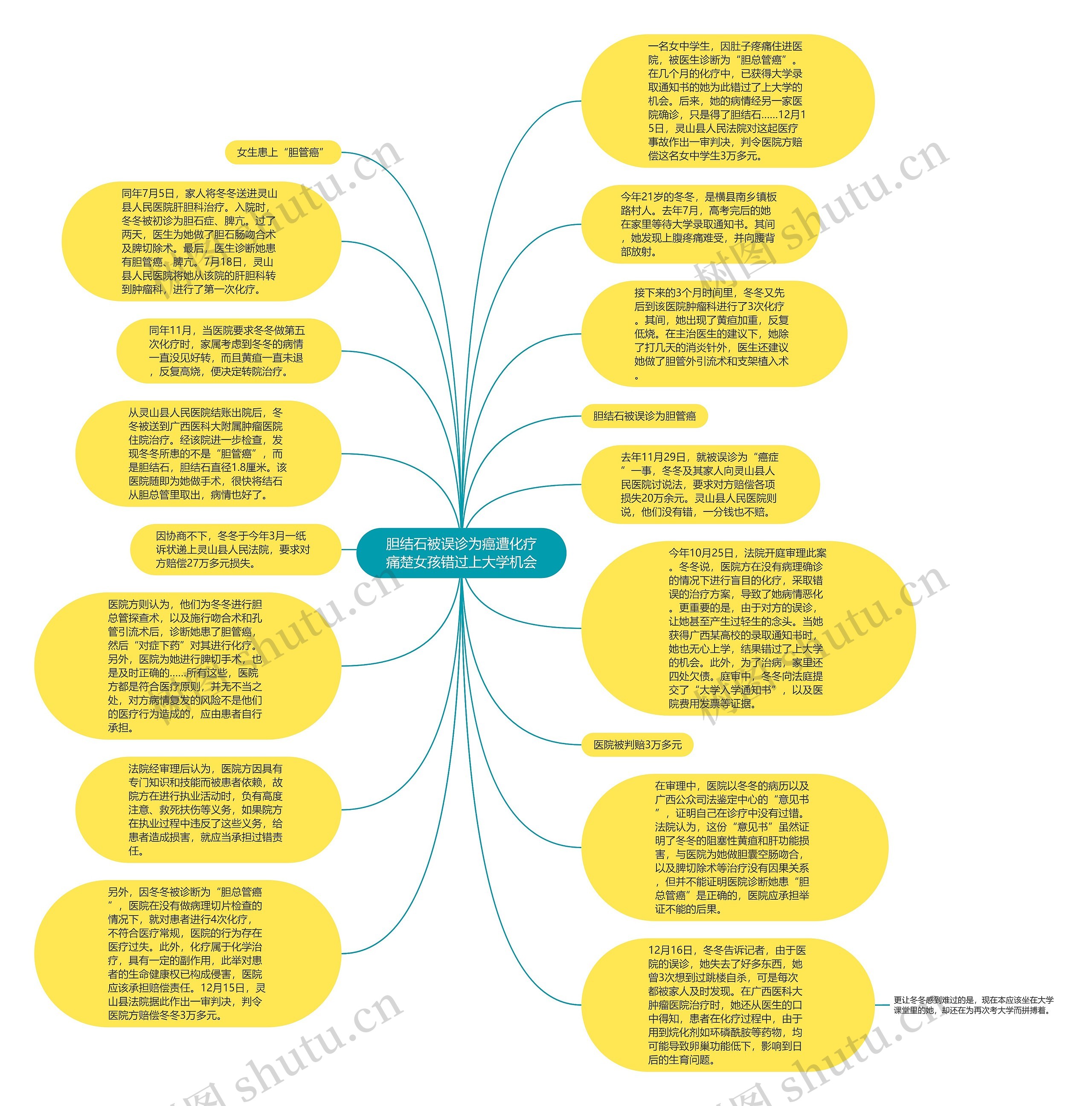 胆结石被误诊为癌遭化疗痛楚女孩错过上大学机会思维导图
