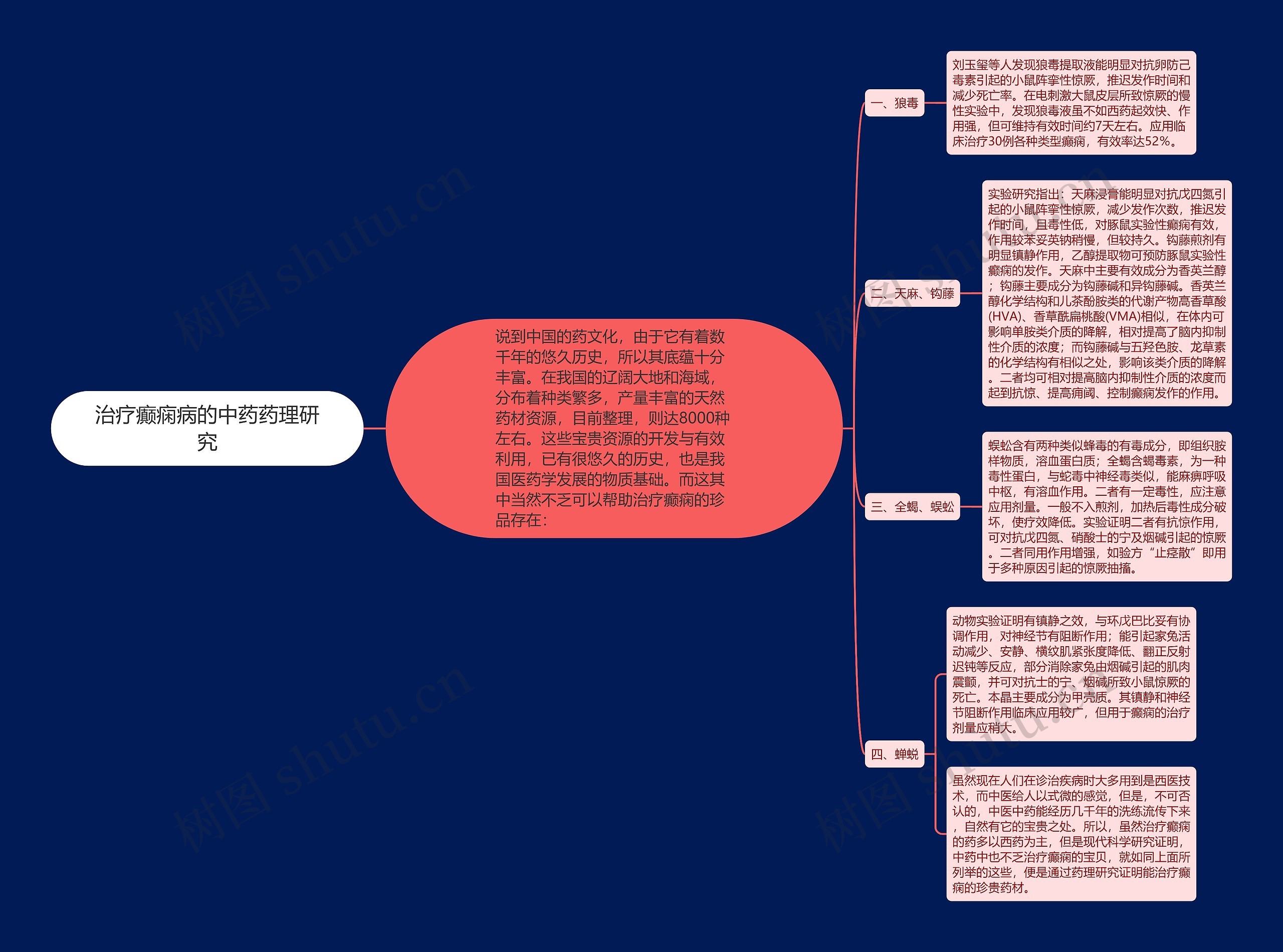 治疗癫痫病的中药药理研究思维导图