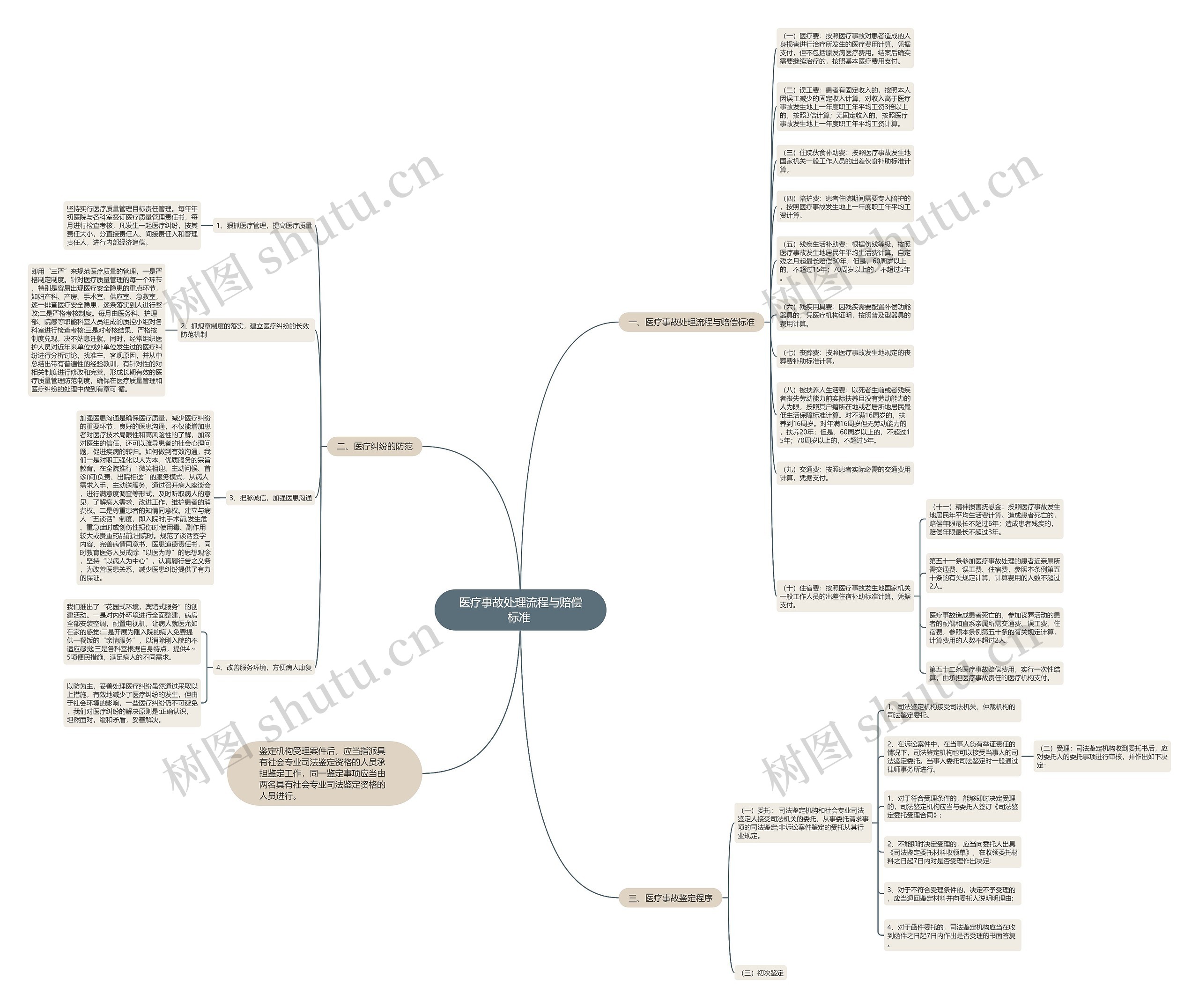 医疗事故处理流程与赔偿标准 思维导图