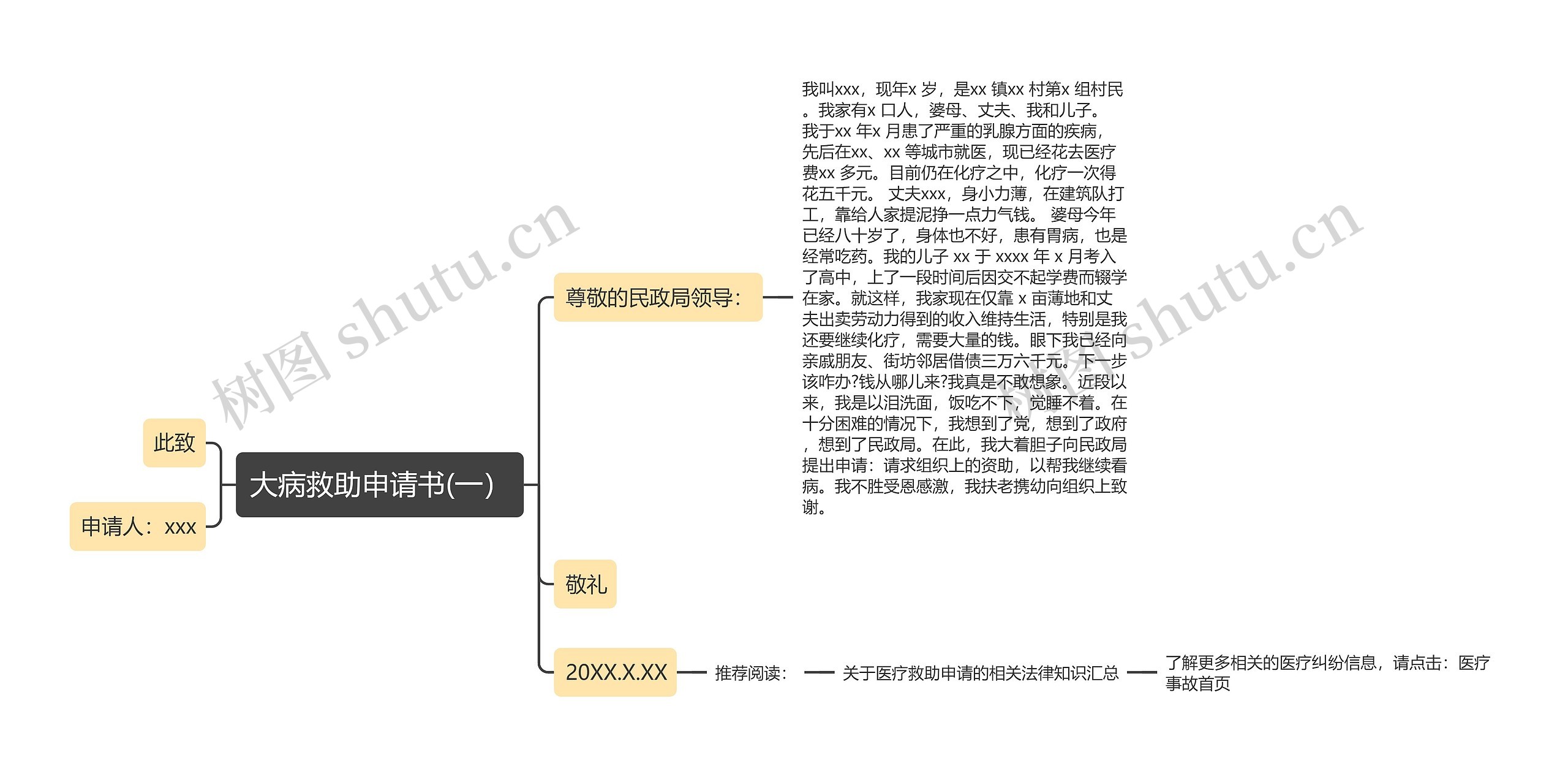 大病救助申请书(一）思维导图