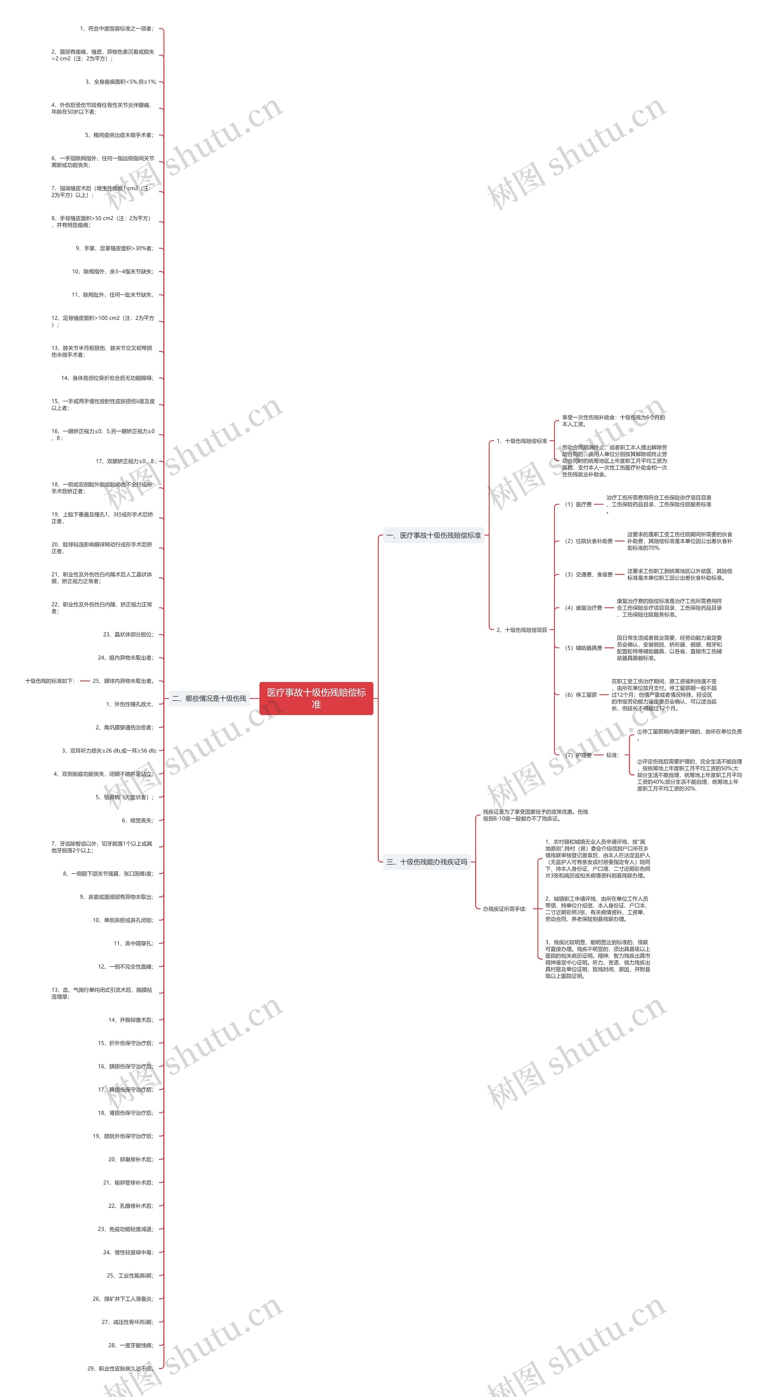 医疗事故十级伤残赔偿标准思维导图