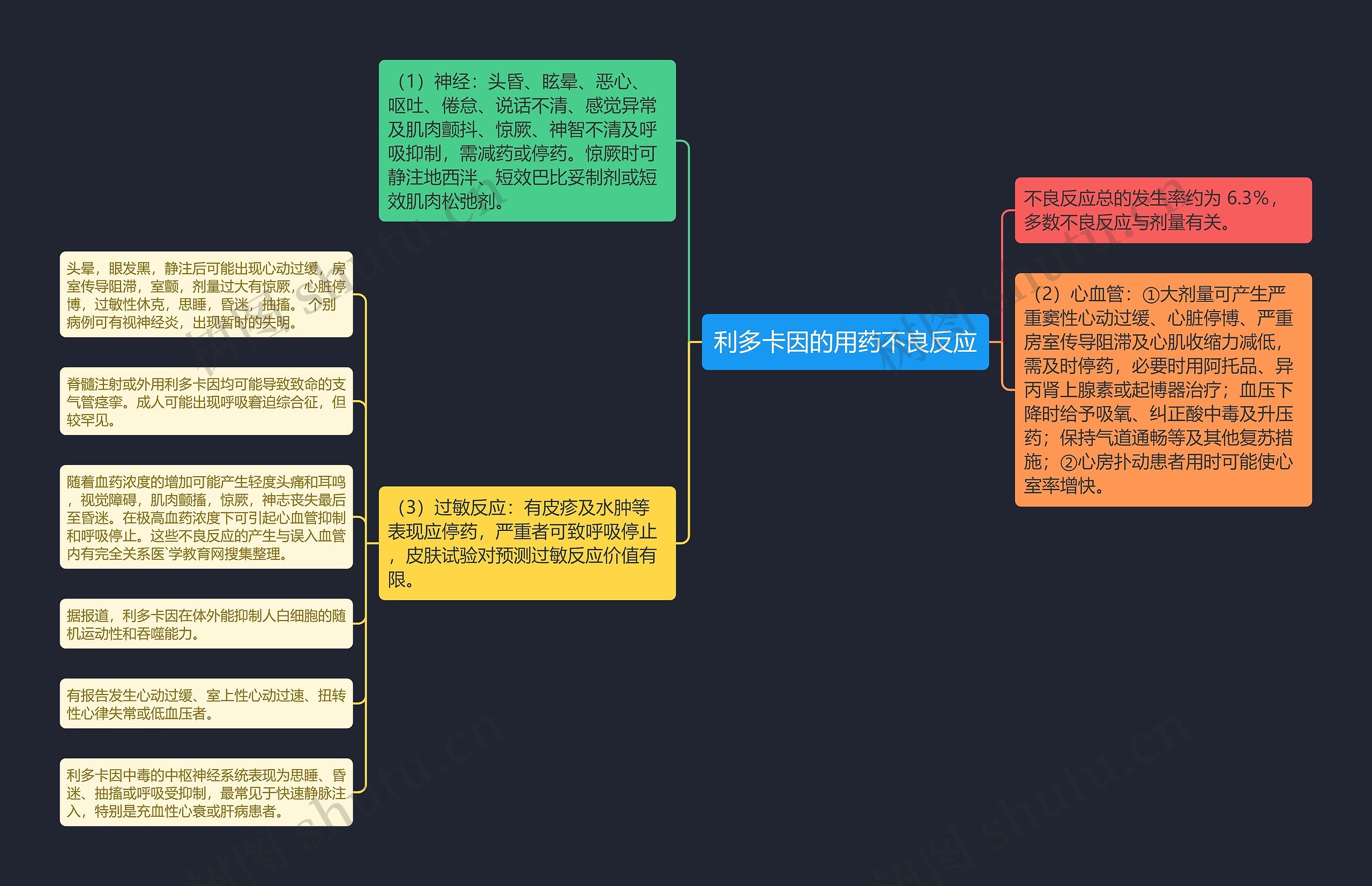 利多卡因的用药不良反应思维导图