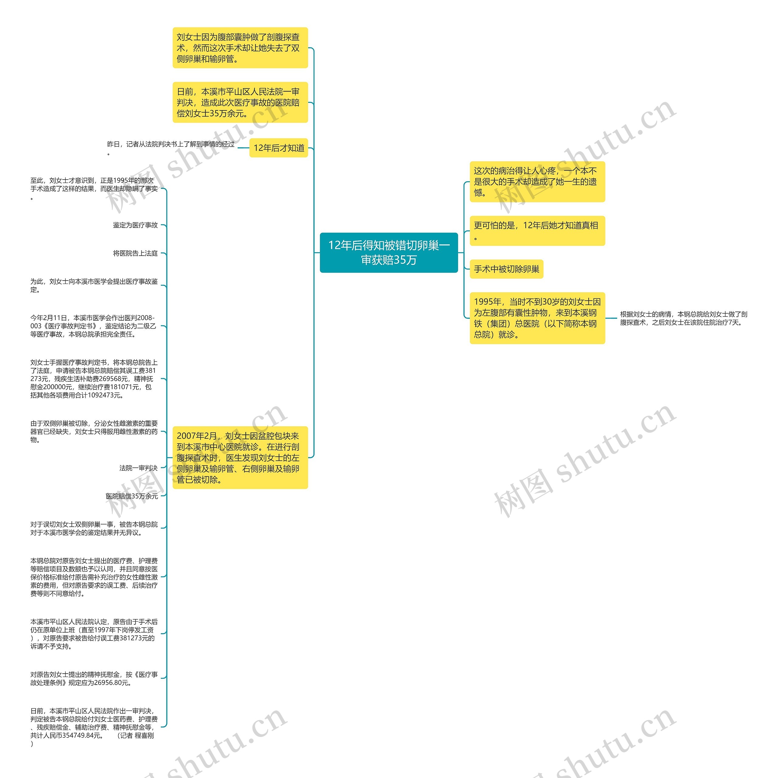 12年后得知被错切卵巢一审获赔35万思维导图