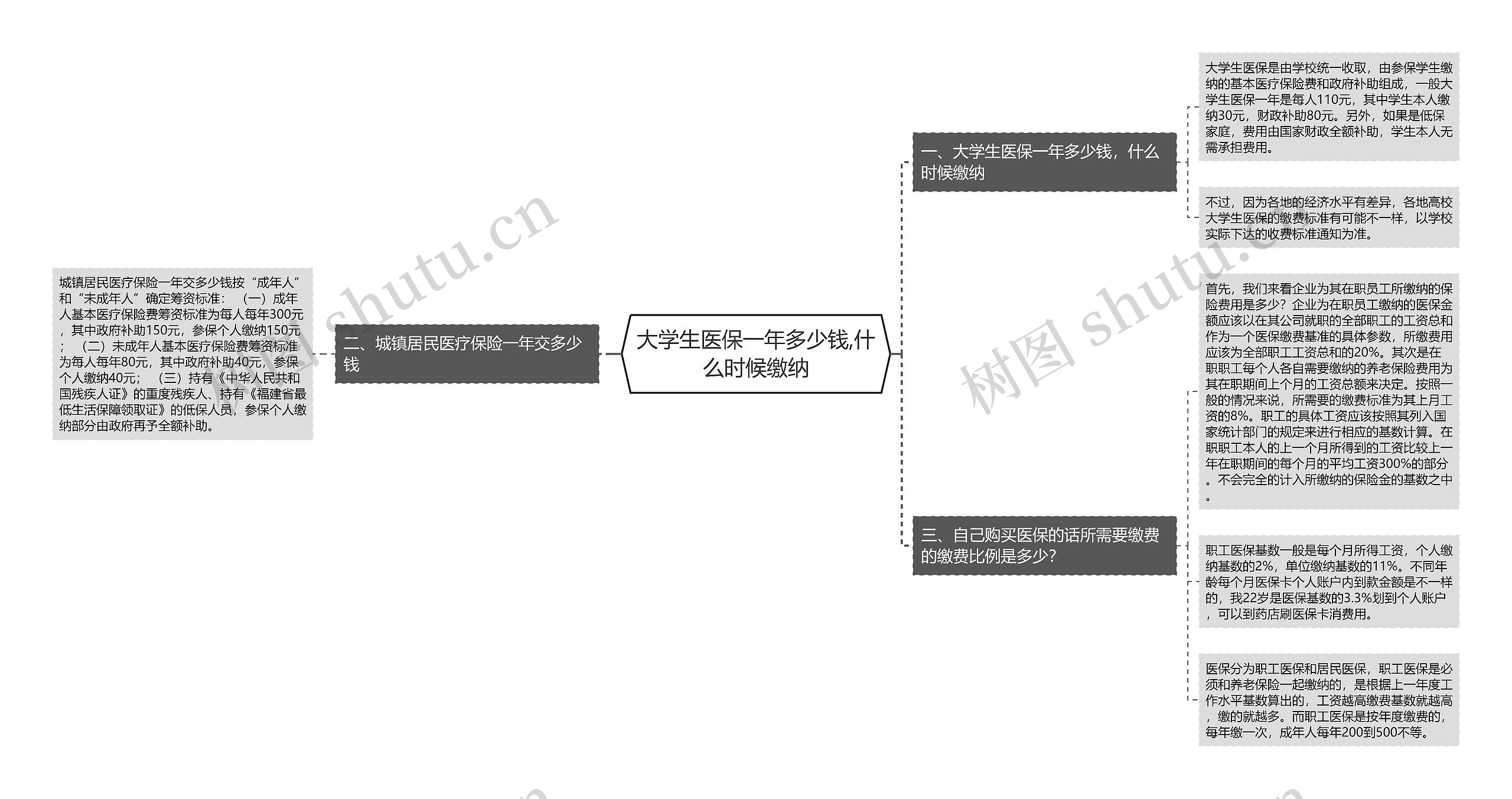 大学生医保一年多少钱,什么时候缴纳思维导图