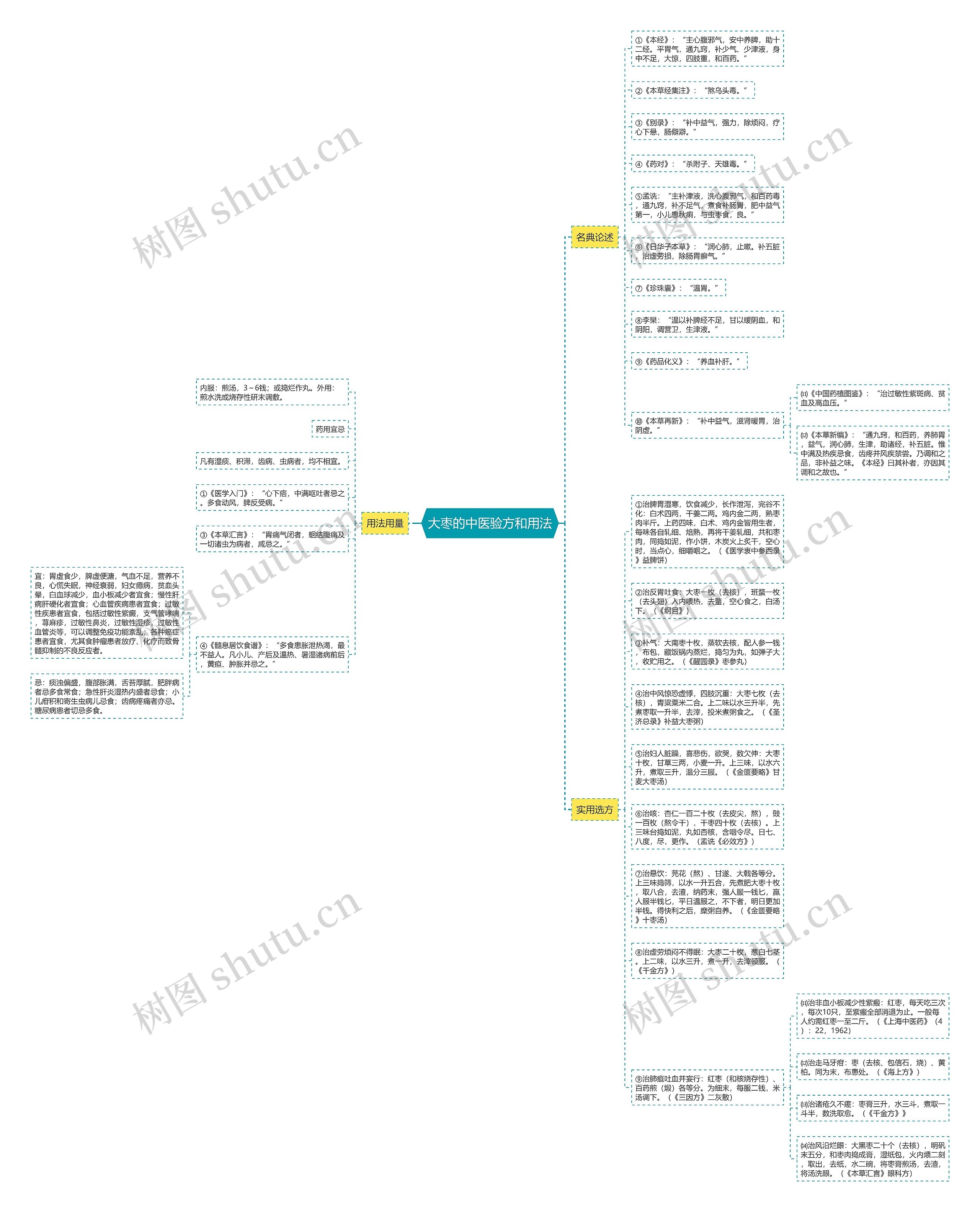 大枣的中医验方和用法思维导图