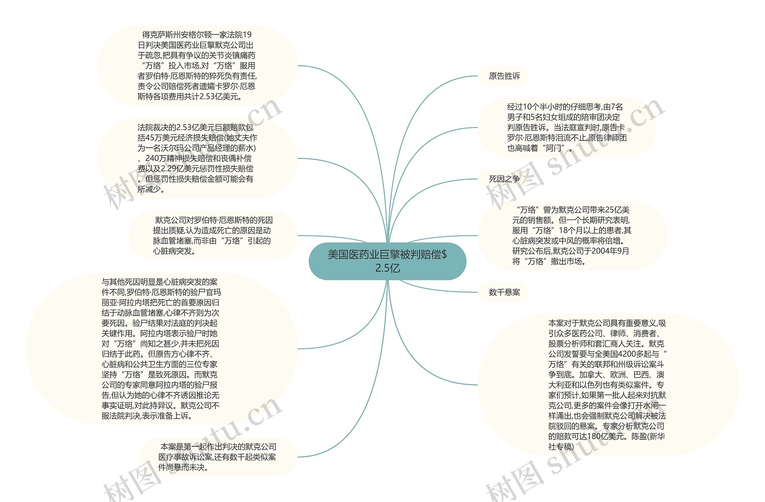 美国医药业巨擎被判赔偿$2.5亿思维导图