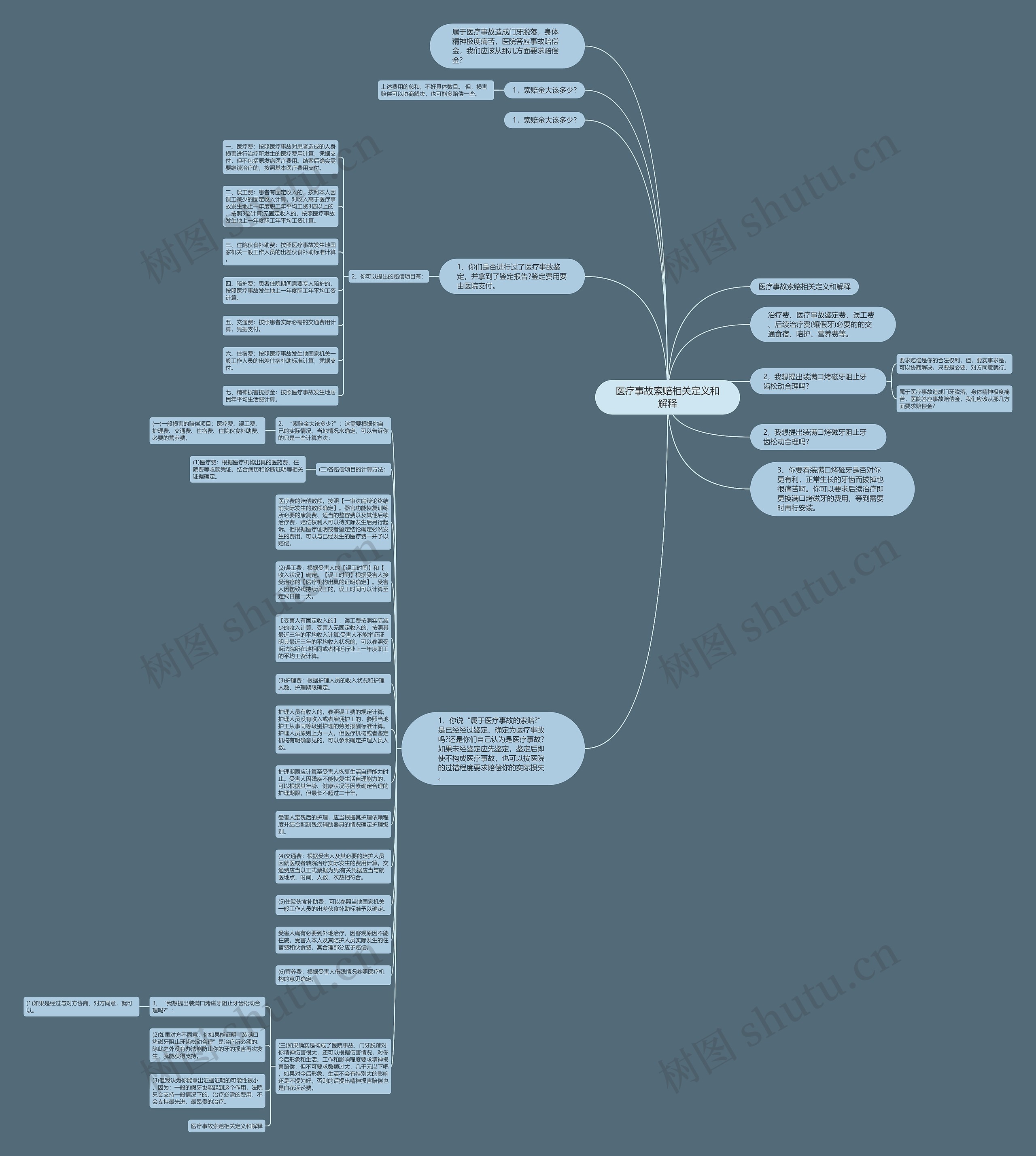 医疗事故索赔相关定义和解释思维导图