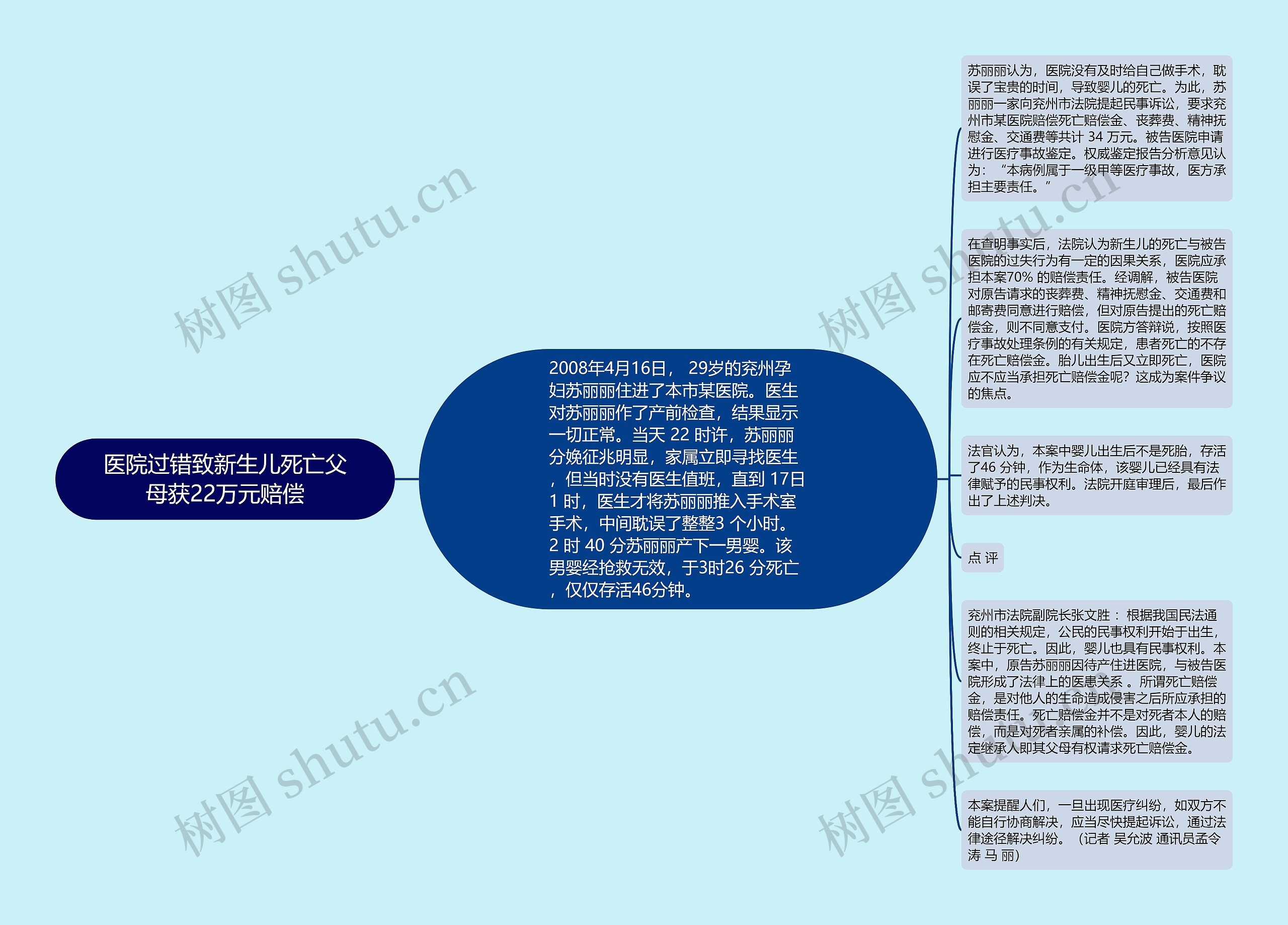 医院过错致新生儿死亡父母获22万元赔偿思维导图