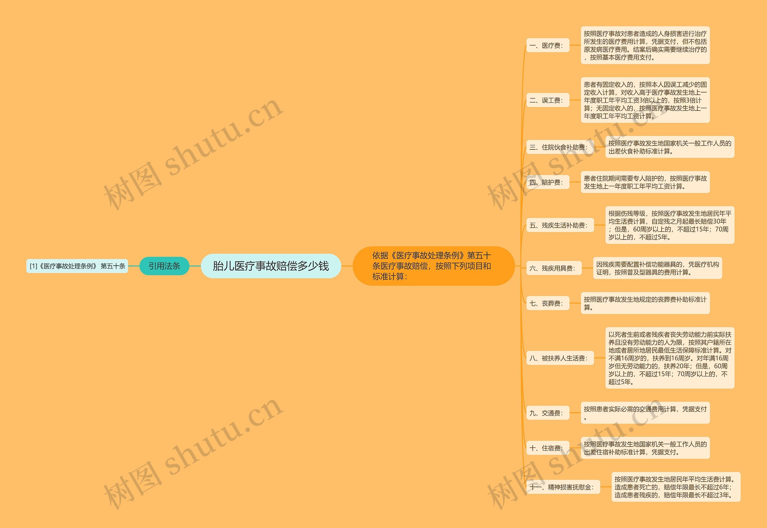 胎儿医疗事故赔偿多少钱思维导图