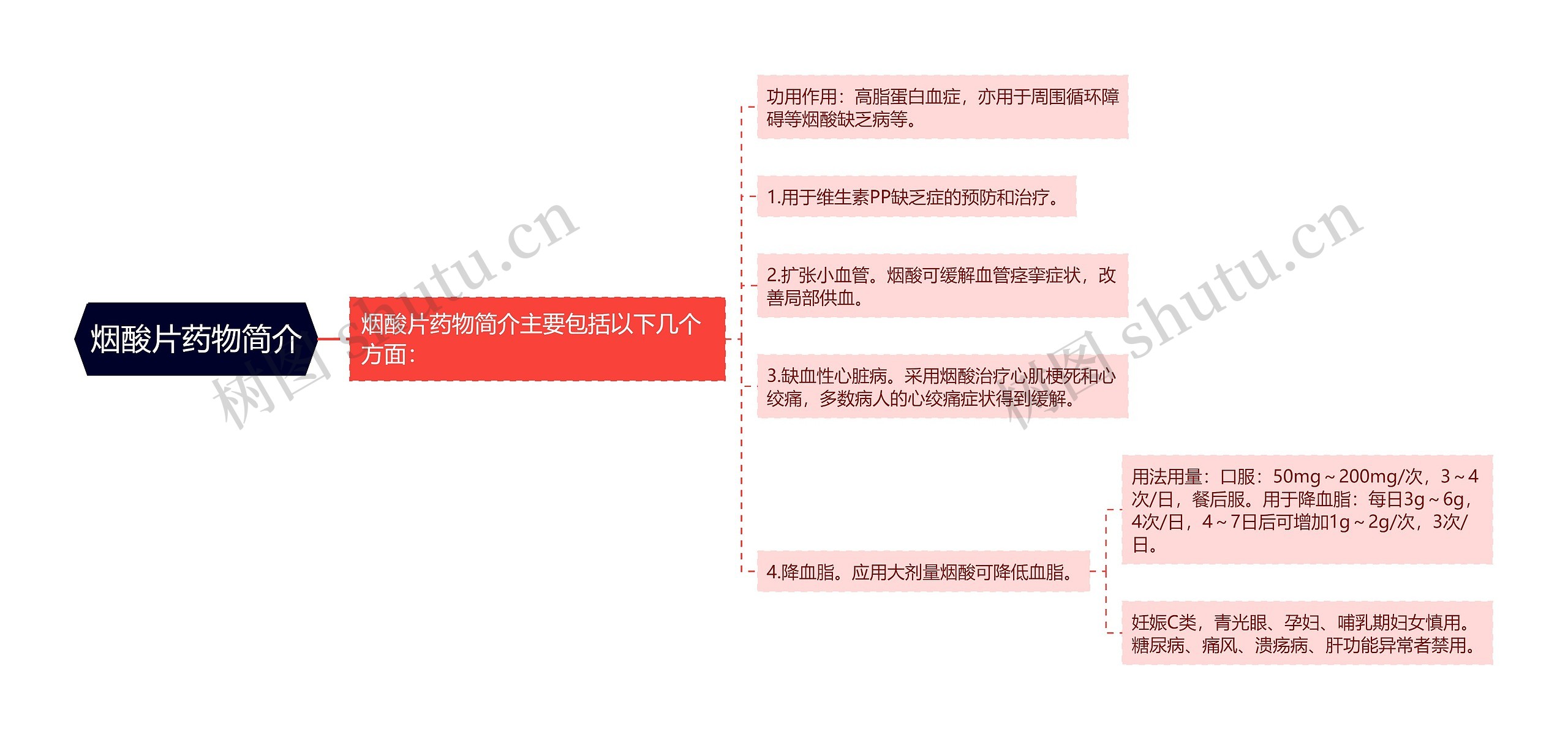 烟酸片药物简介思维导图