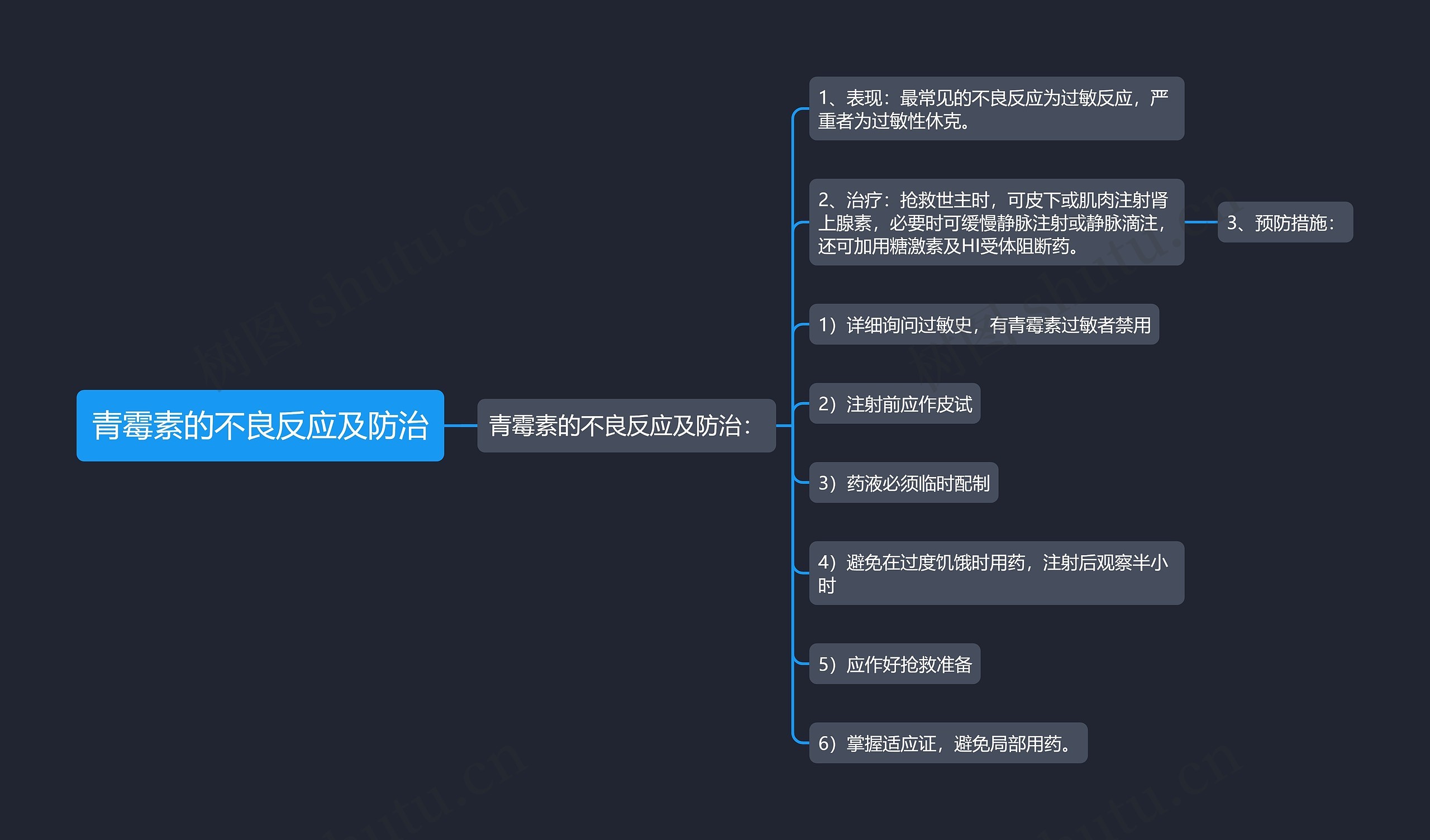 青霉素的不良反应及防治思维导图