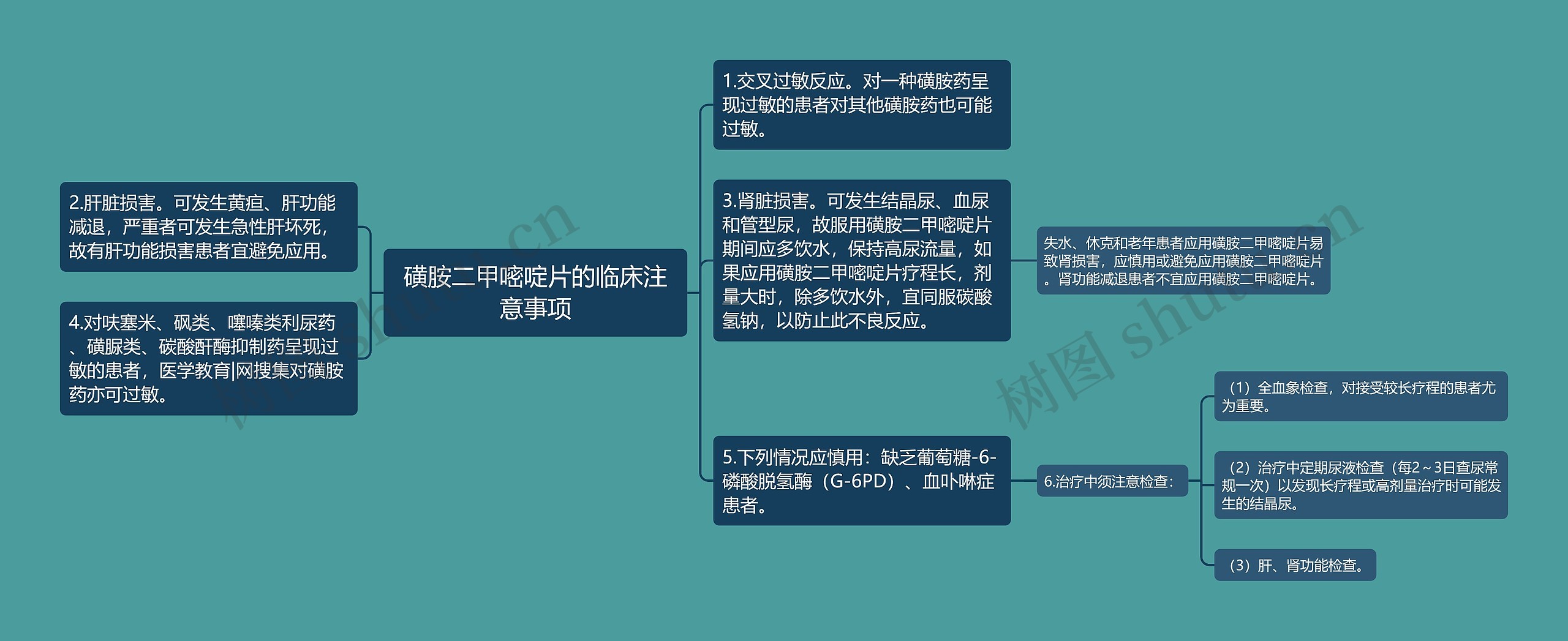 磺胺二甲嘧啶片的临床注意事项思维导图