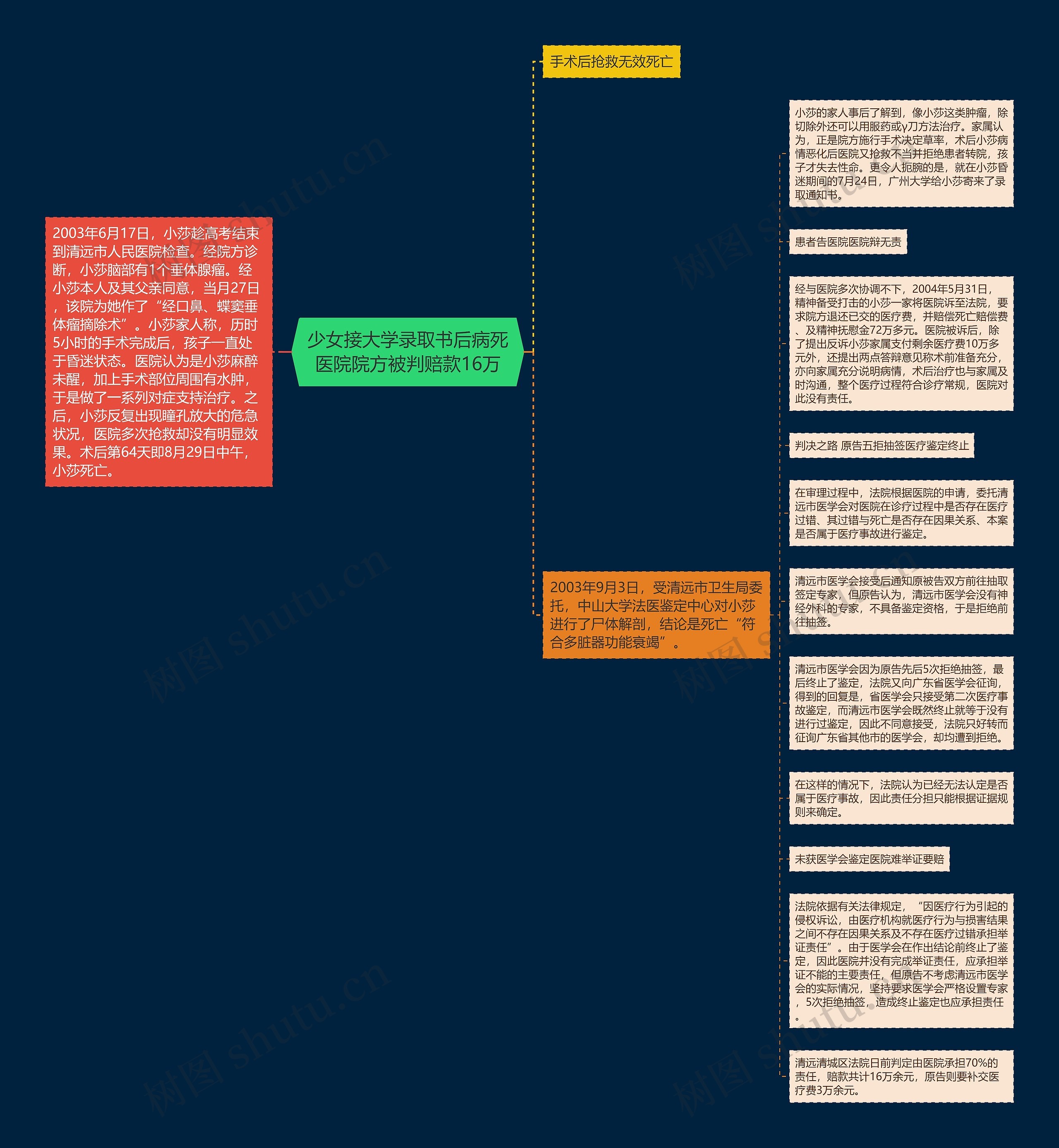 少女接大学录取书后病死医院院方被判赔款16万思维导图
