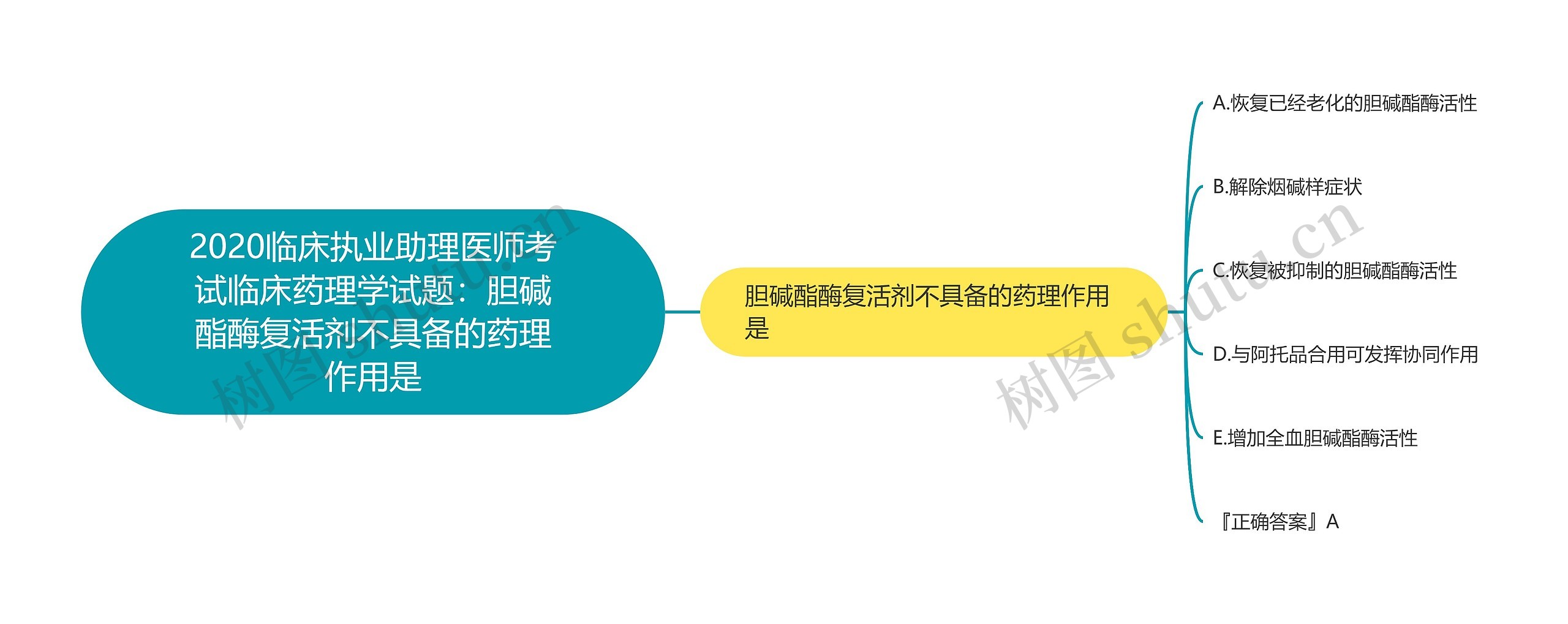 2020临床执业助理医师考试临床药理学试题：胆碱酯酶复活剂不具备的药理作用是思维导图