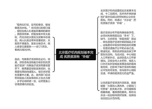 北京医疗机构规划基本完成 优质资源将“外输”