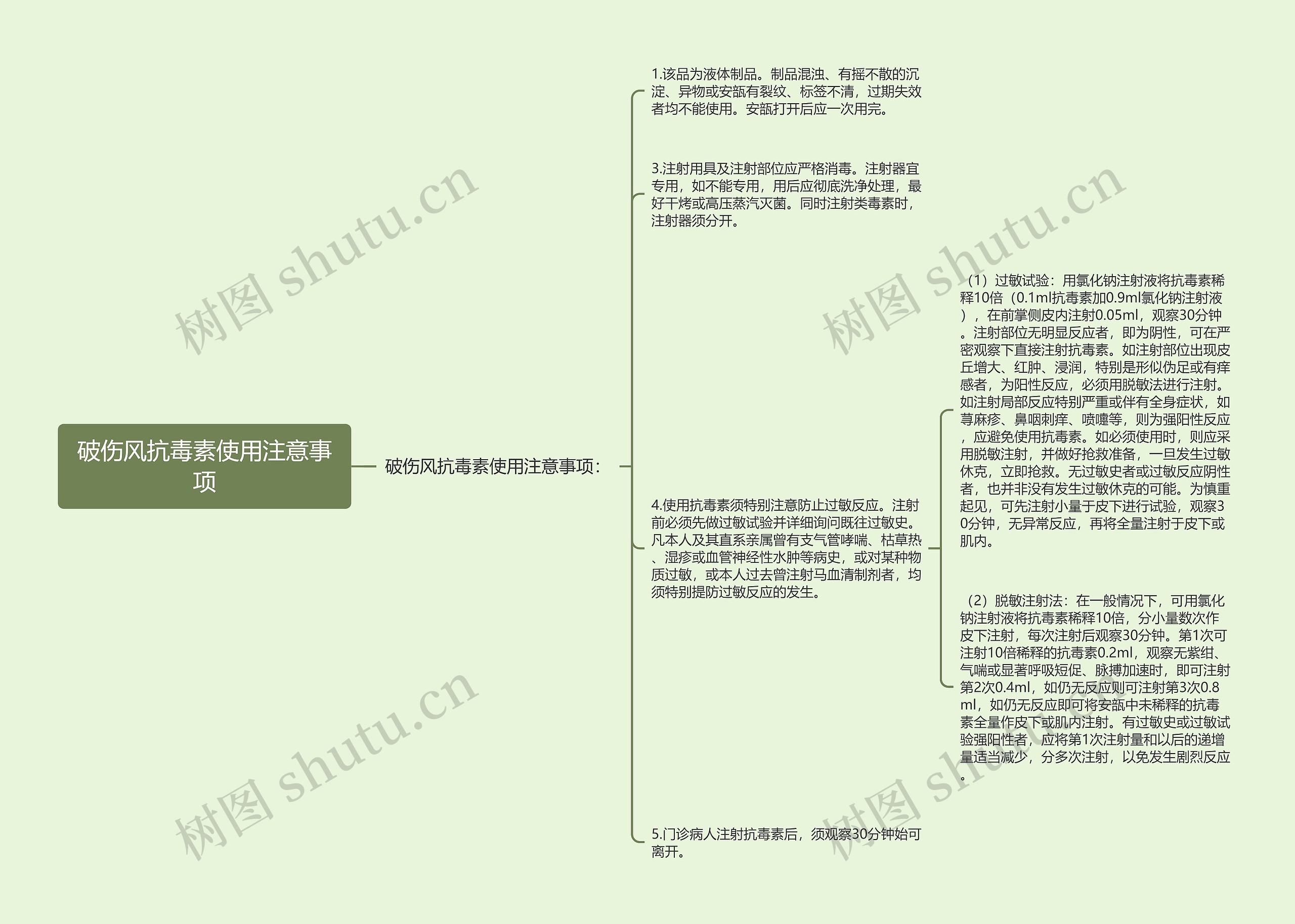 破伤风抗毒素使用注意事项思维导图