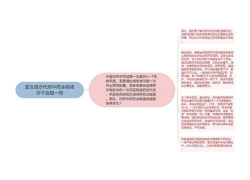 医生提示代煎中药冰箱储存不宜超一周