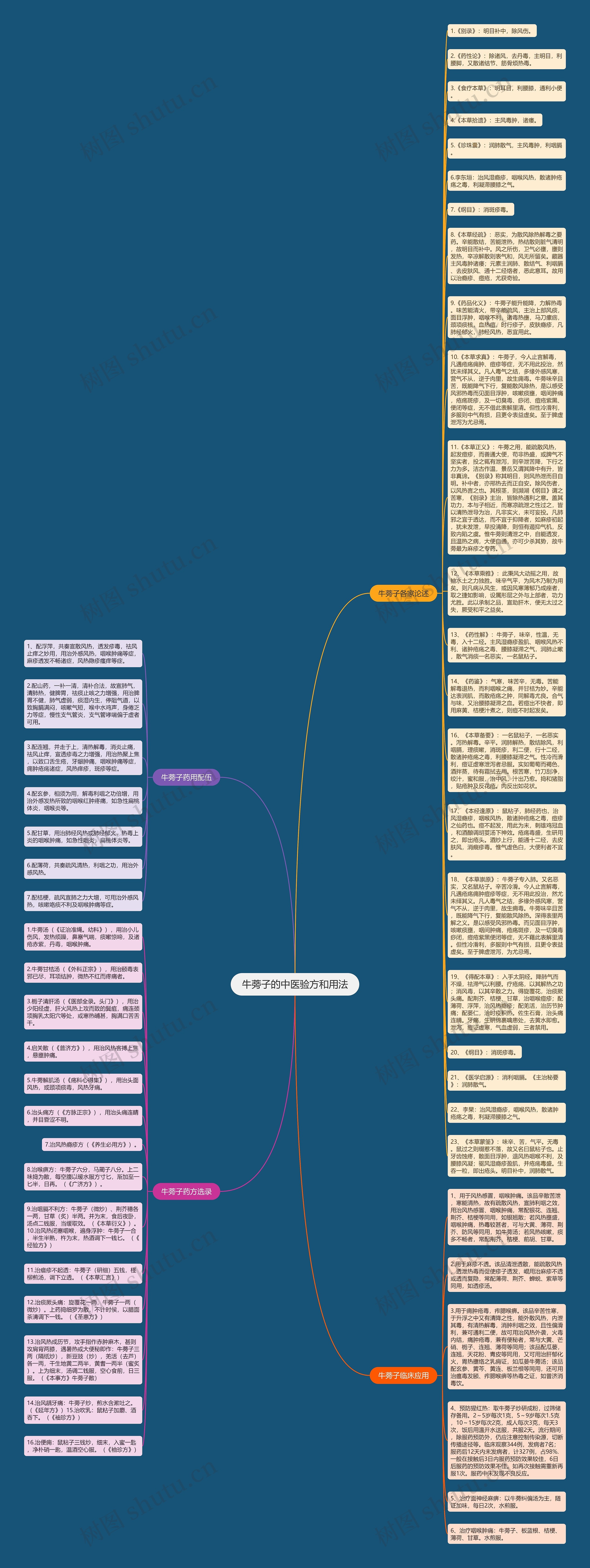牛蒡子的中医验方和用法思维导图