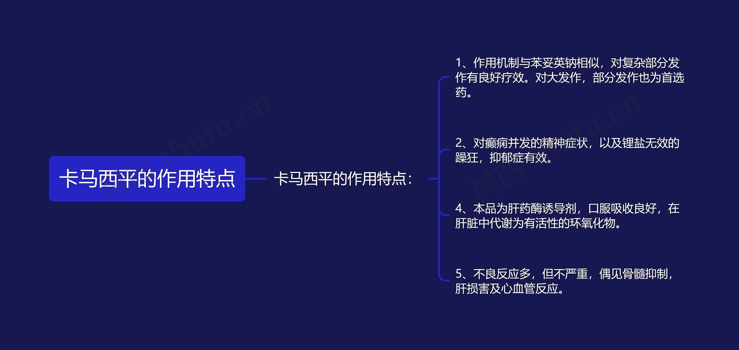 卡马西平的作用特点思维导图