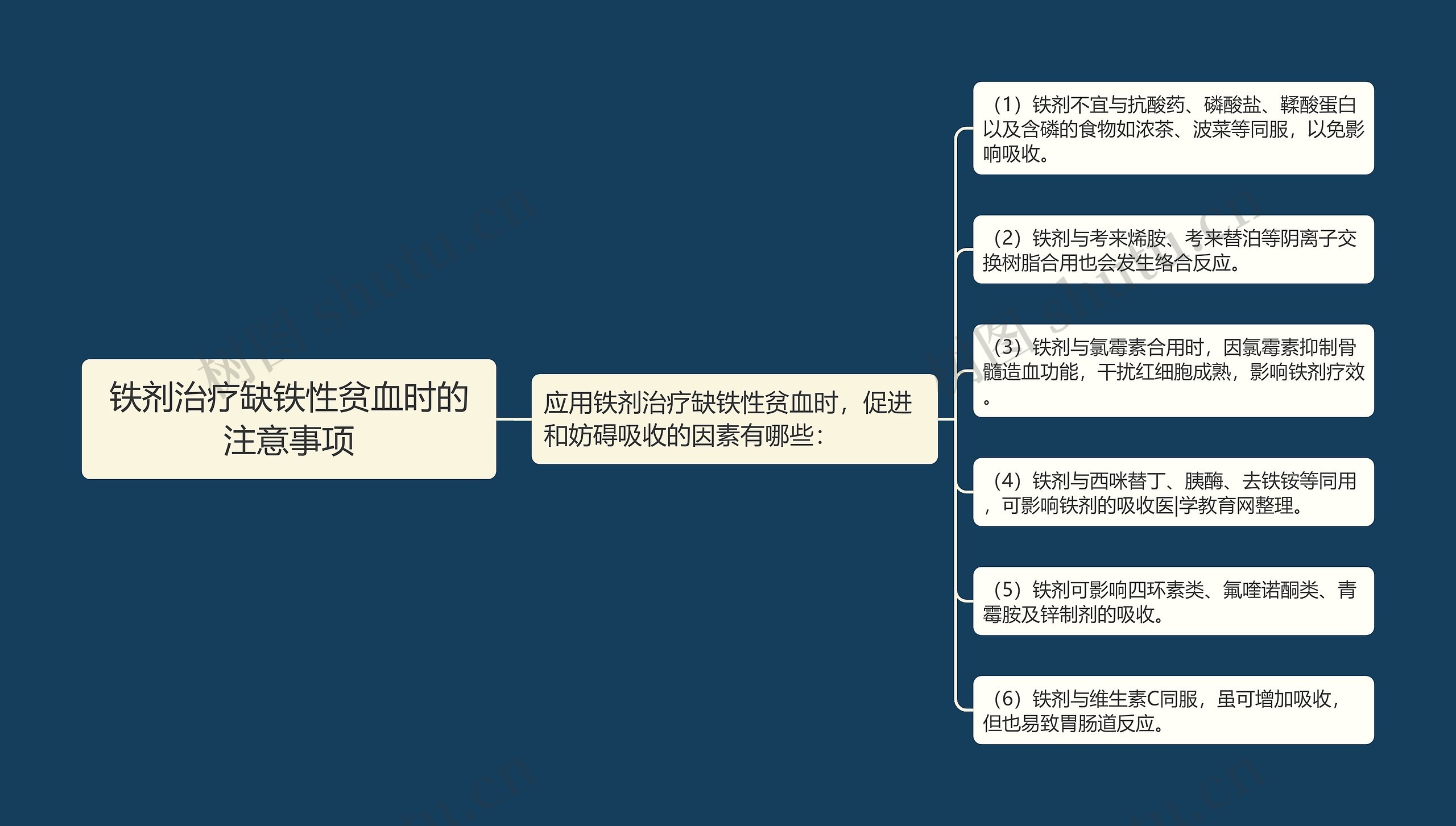 铁剂治疗缺铁性贫血时的注意事项思维导图