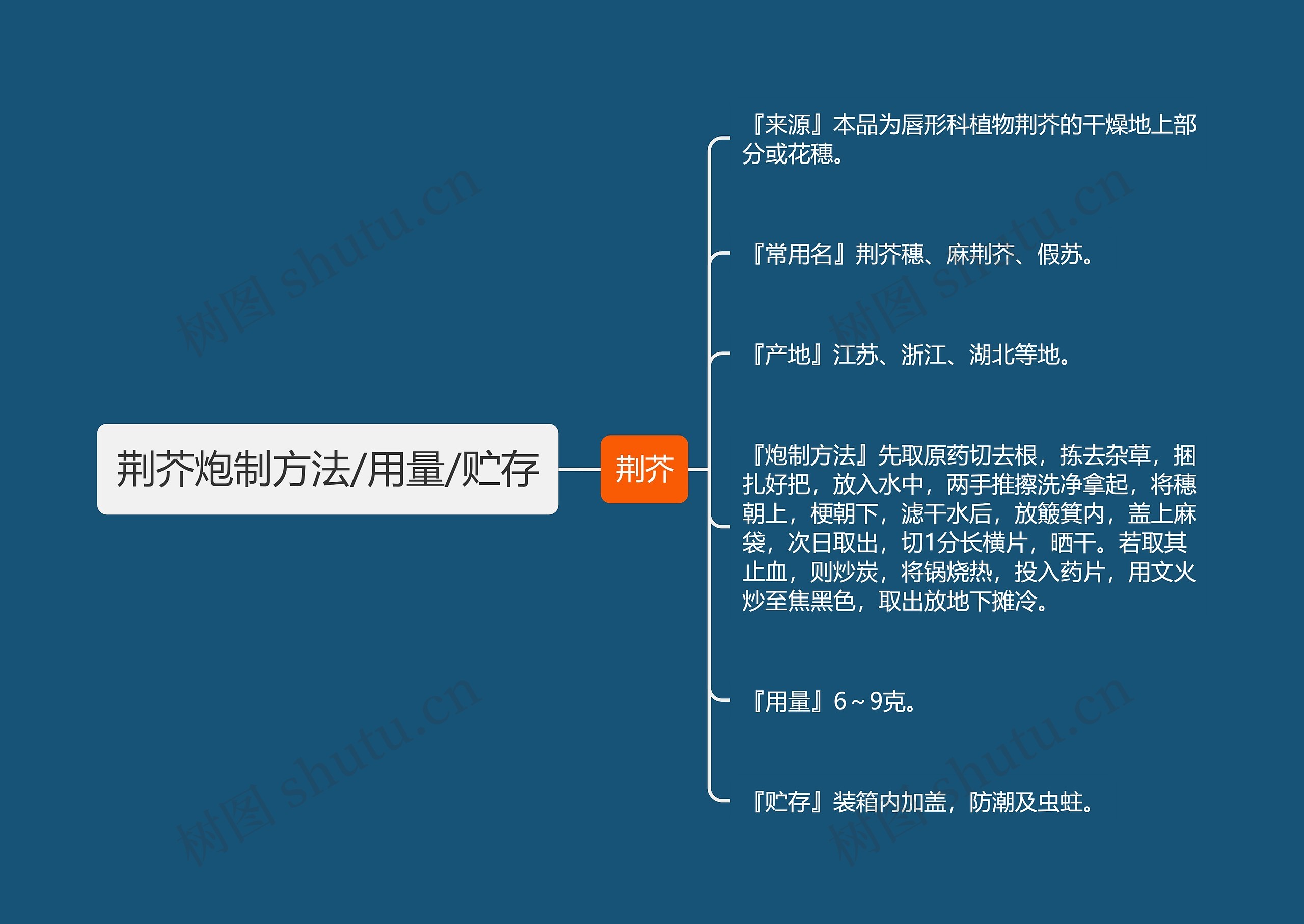 荆芥炮制方法/用量/贮存思维导图