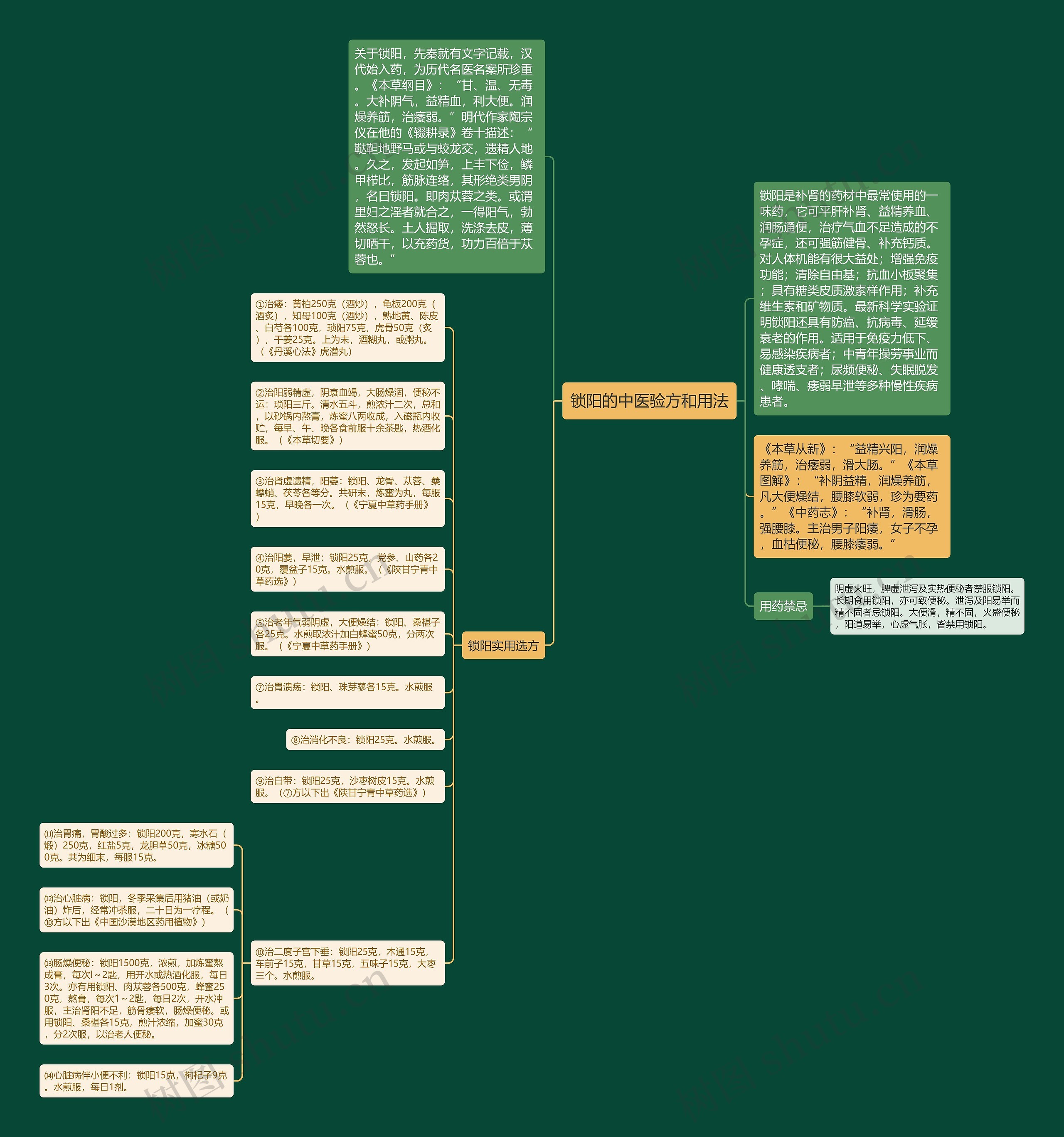 锁阳的中医验方和用法思维导图