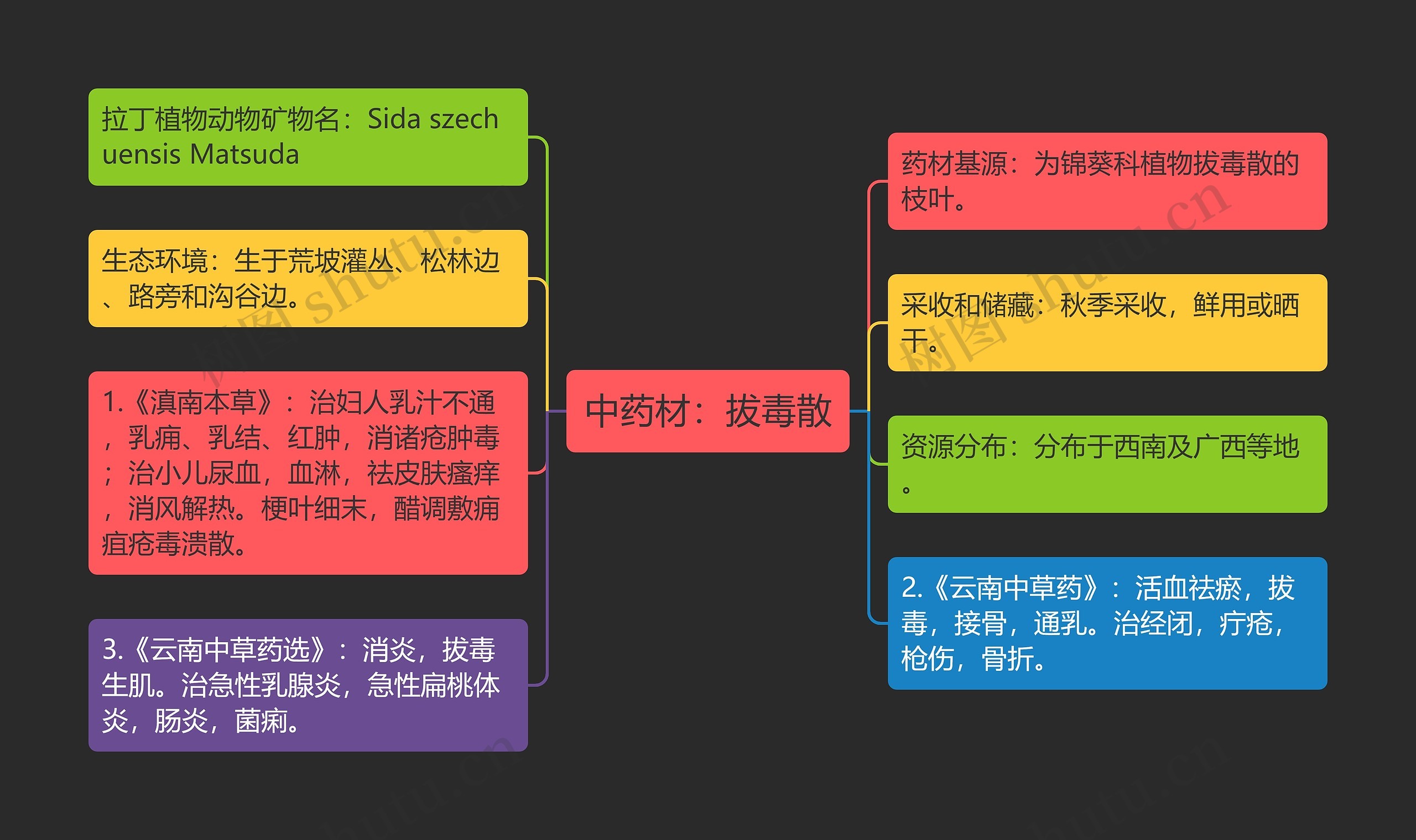 中药材：拔毒散思维导图