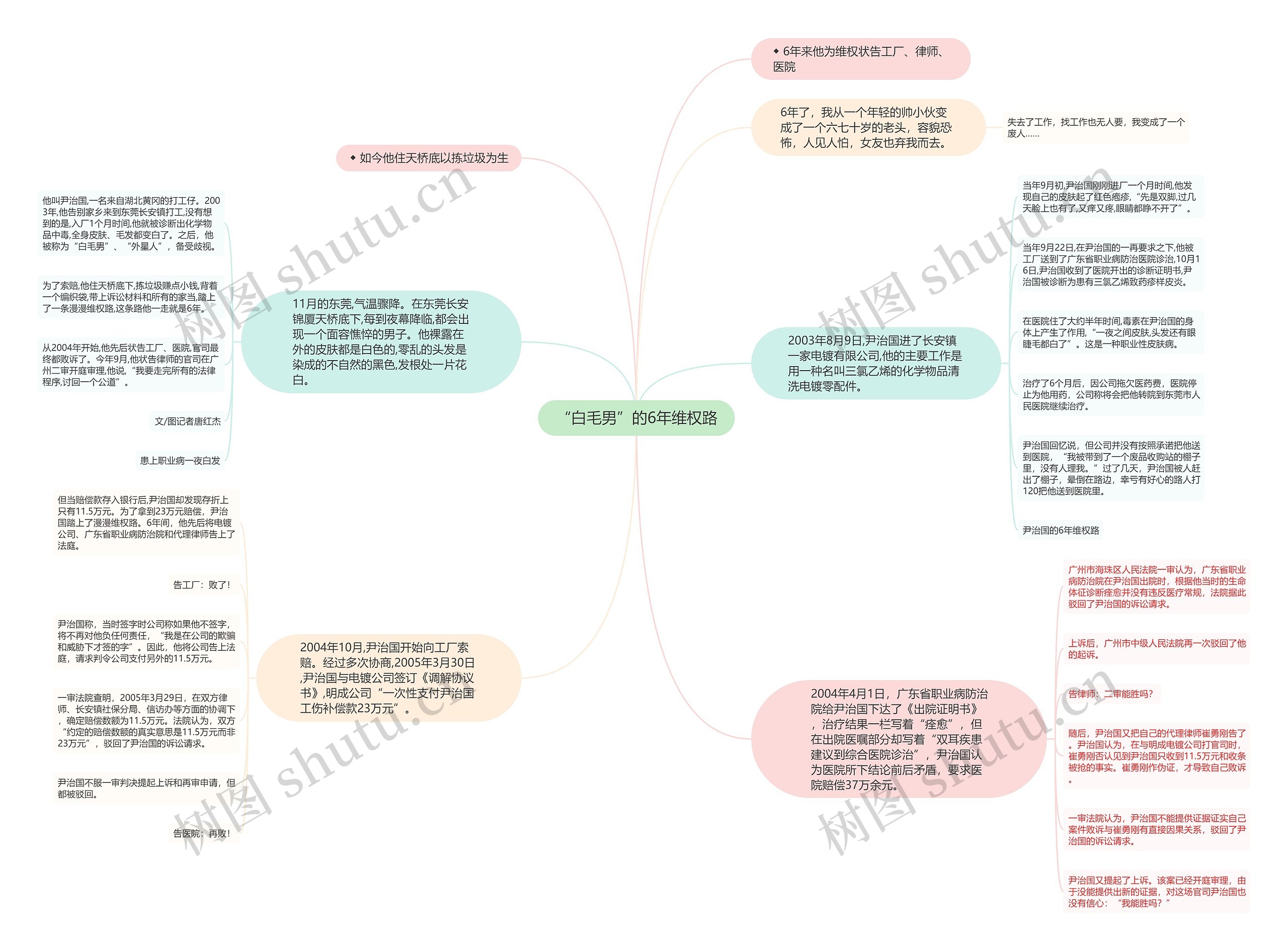 “白毛男”的6年维权路思维导图