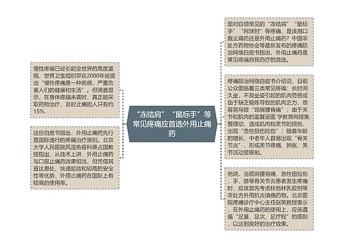 “冻结肩”“鼠标手”等常见疼痛应首选外用止痛药